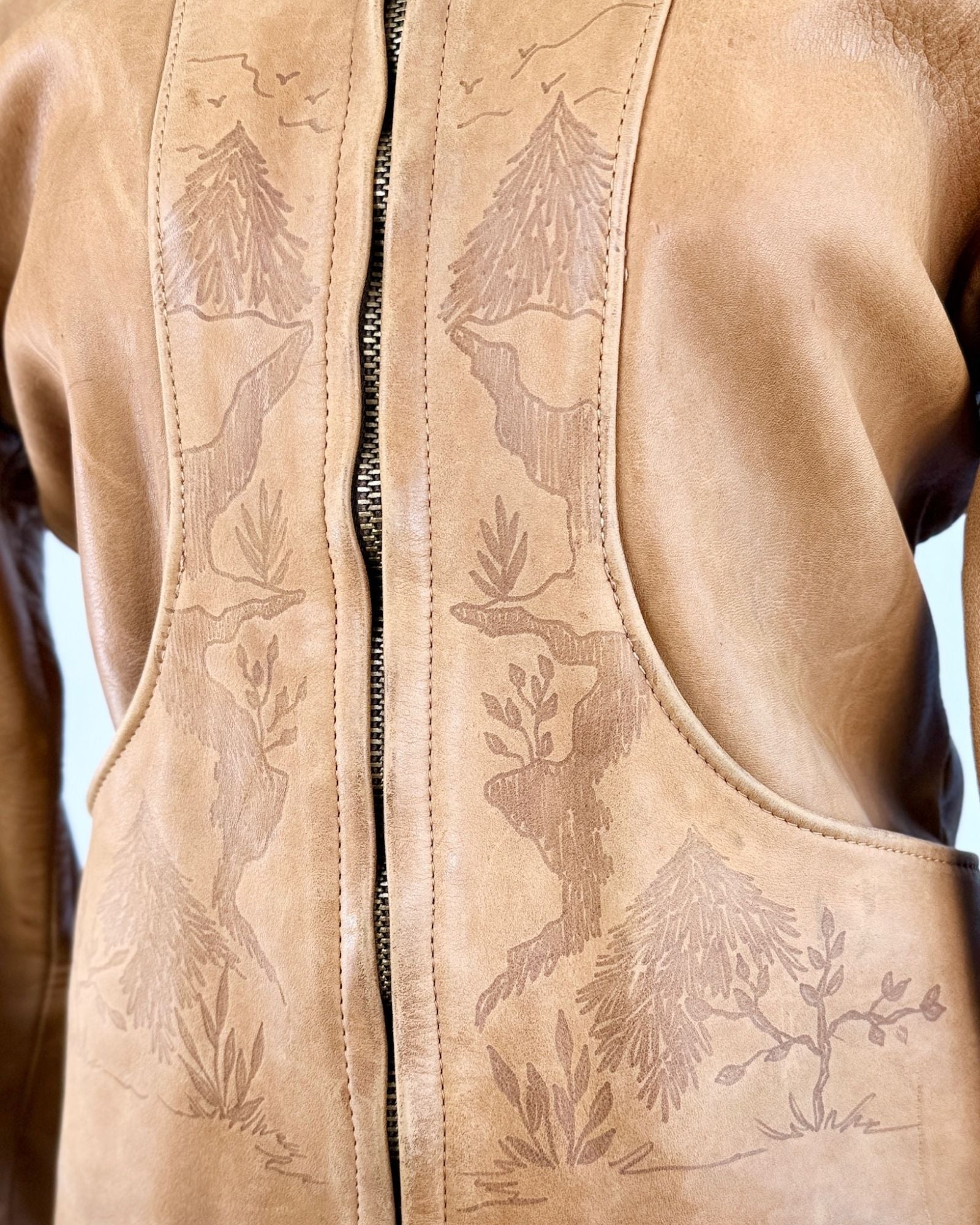 70's Brown Tooled Leather Jacket