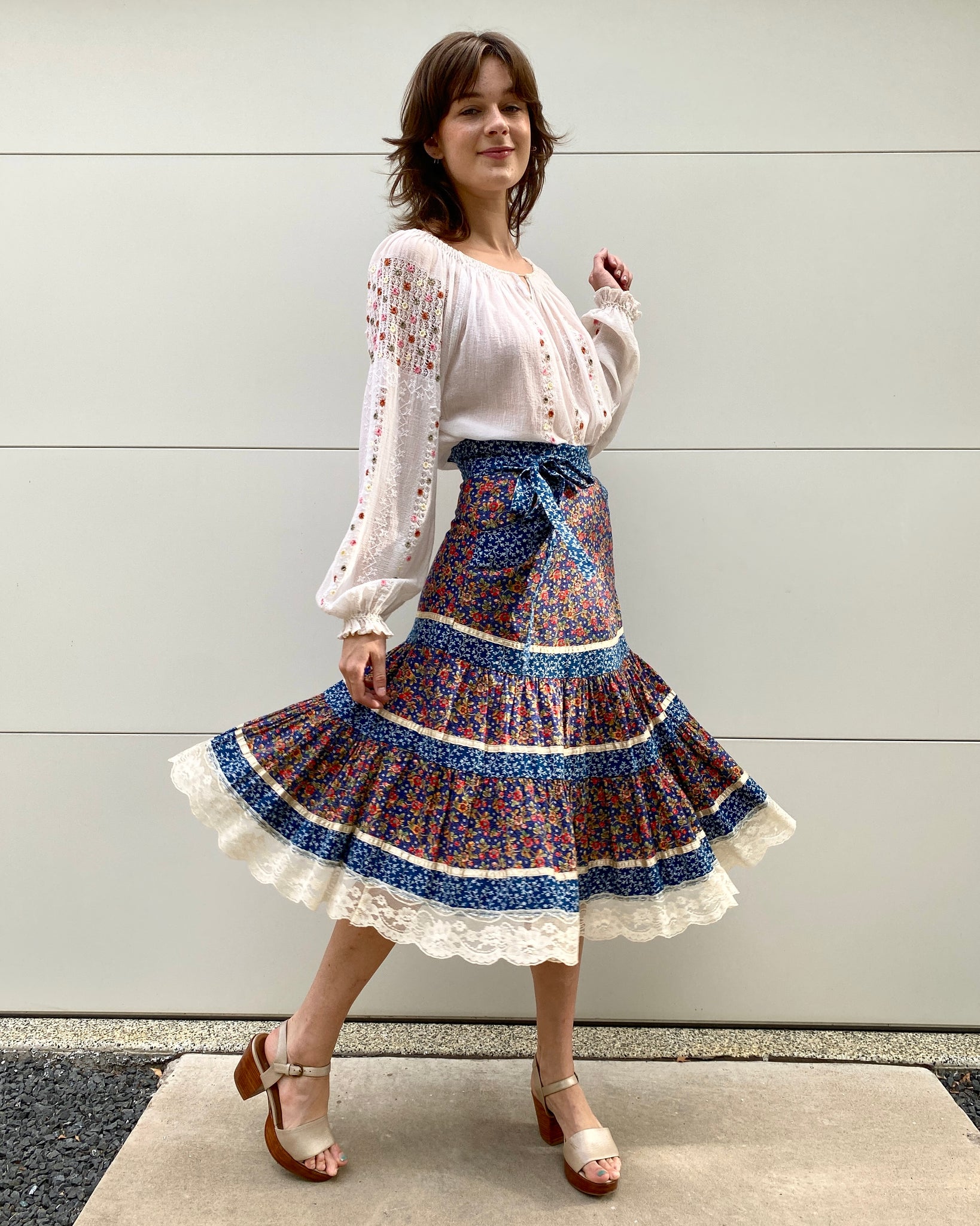 Bluebird Song Floral Gunne Sax Skirt