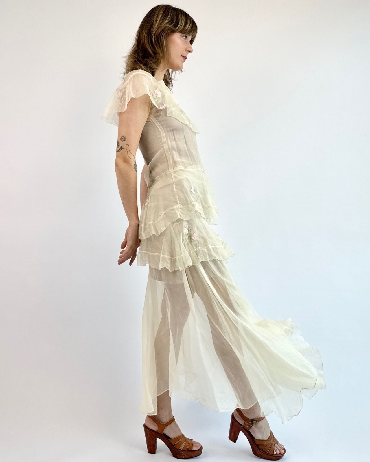 1930s Everlasting Love Voile Embroidered Gown