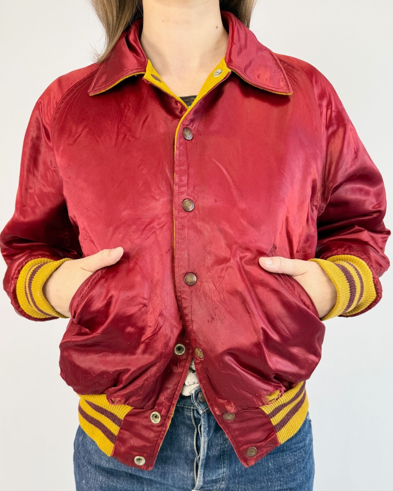 Reversible Maroon Mustard Letterman Jacket