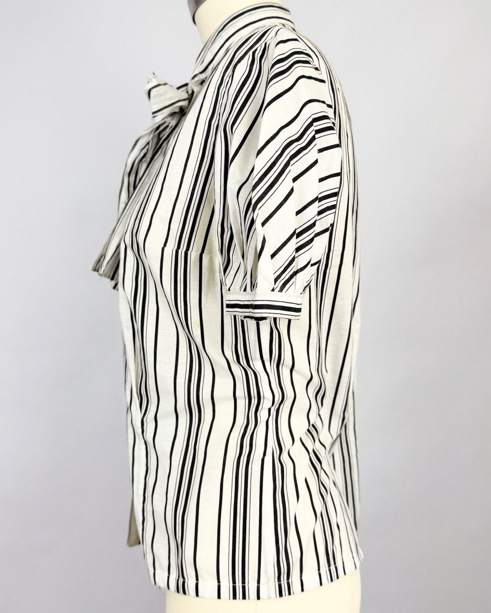 Cotton Striped Bow Blouse