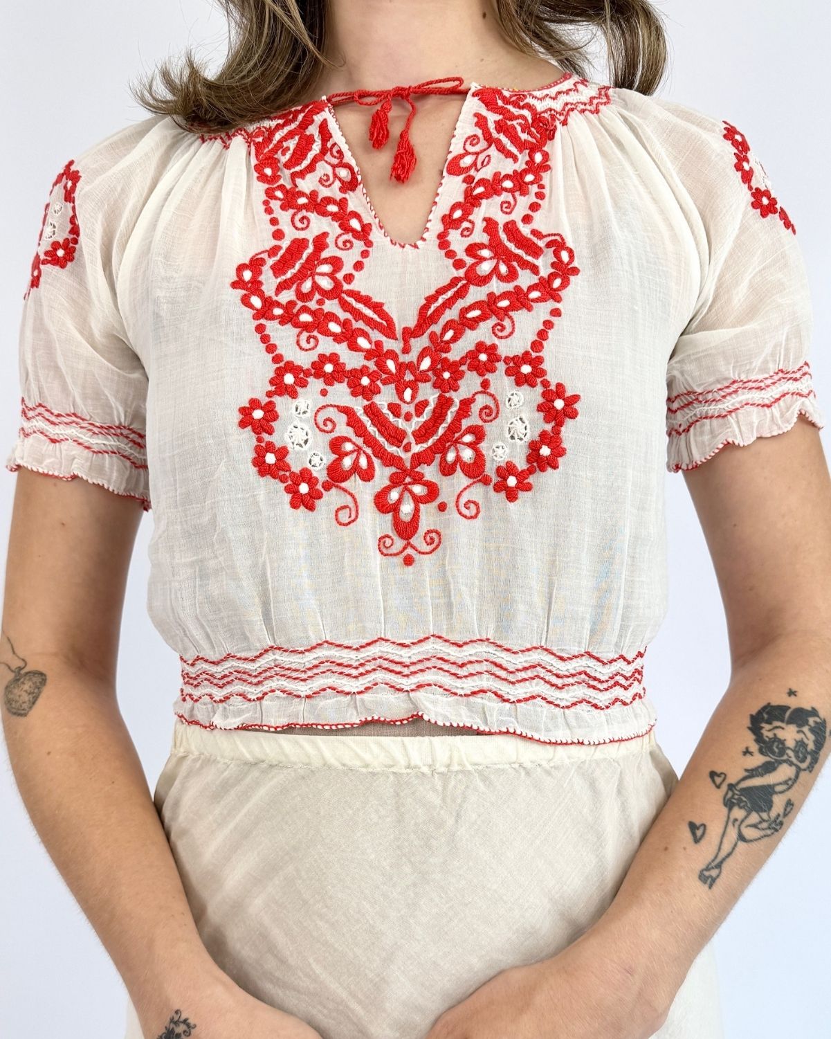 1930s Fairy Fables Cotton Embroidered Blouse