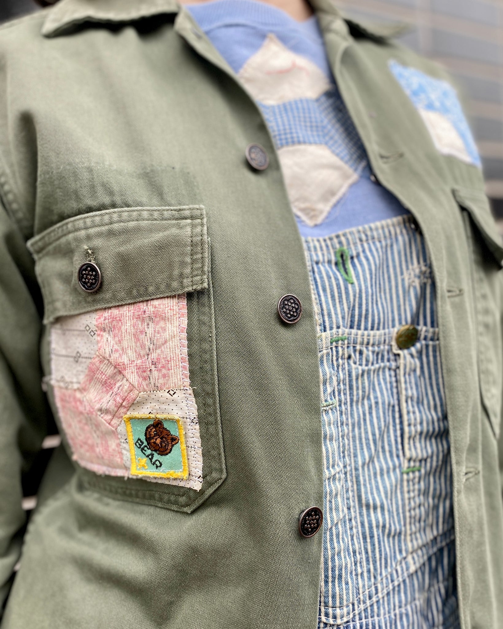 Pink Bear Patched Fatigue Jacket