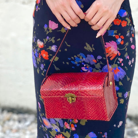 Midcentury Red Snakeskin Box Purse