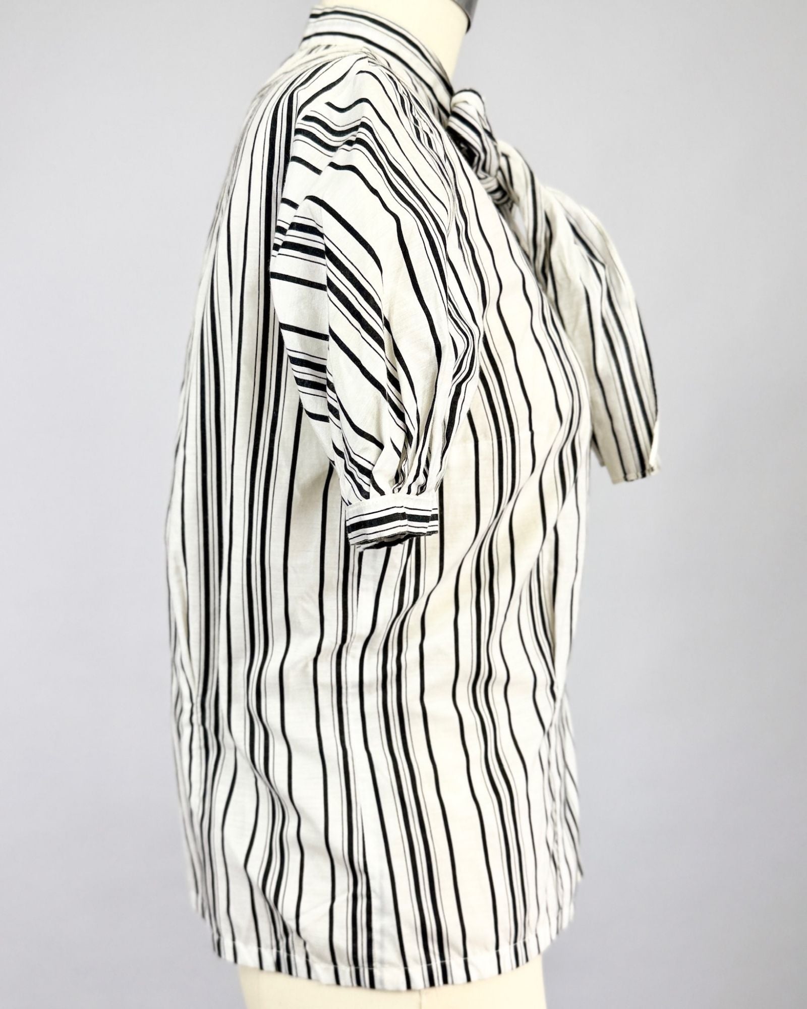 Cotton Striped Bow Blouse