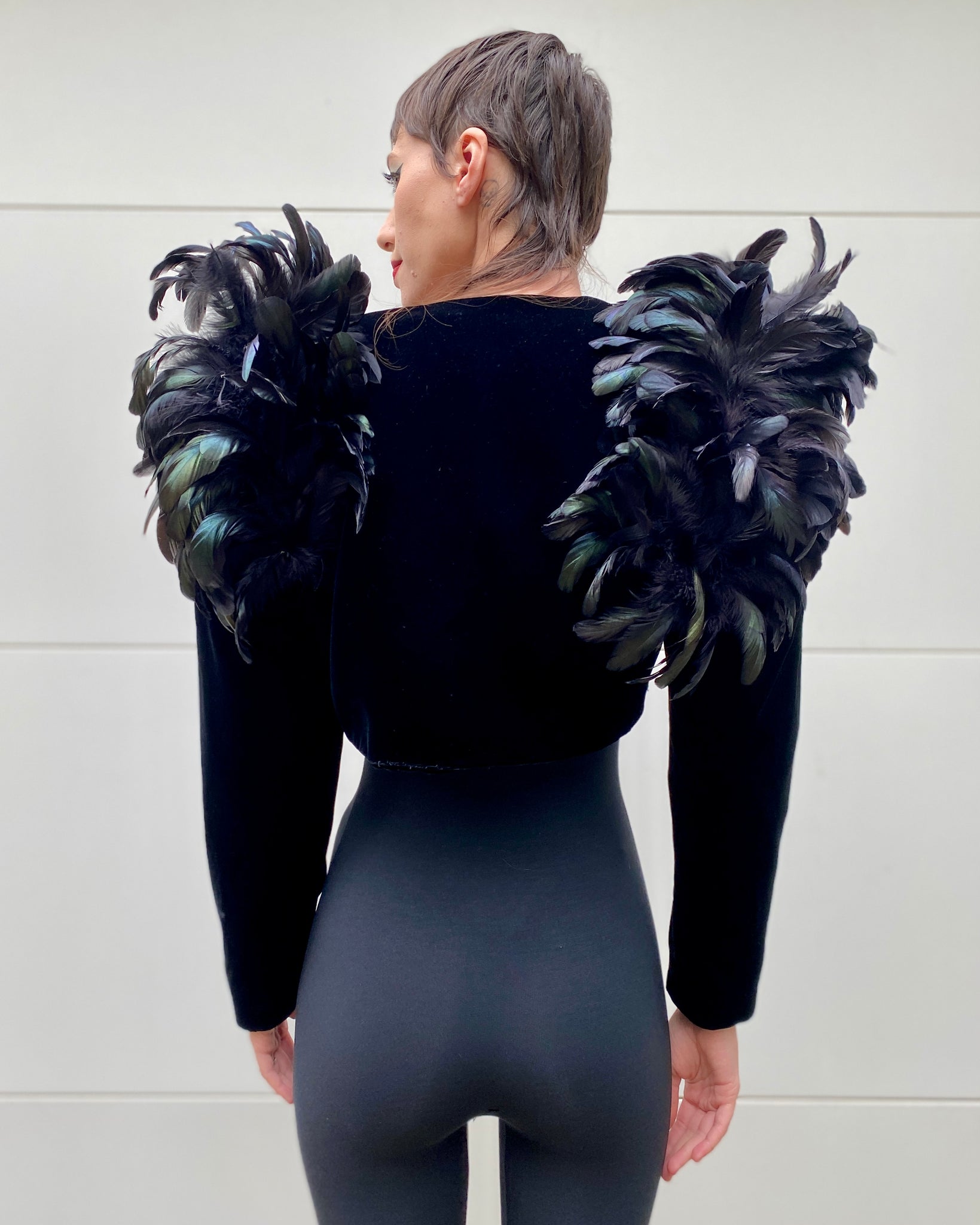 Odette Velvet & Feather 80's Bolero Jacket