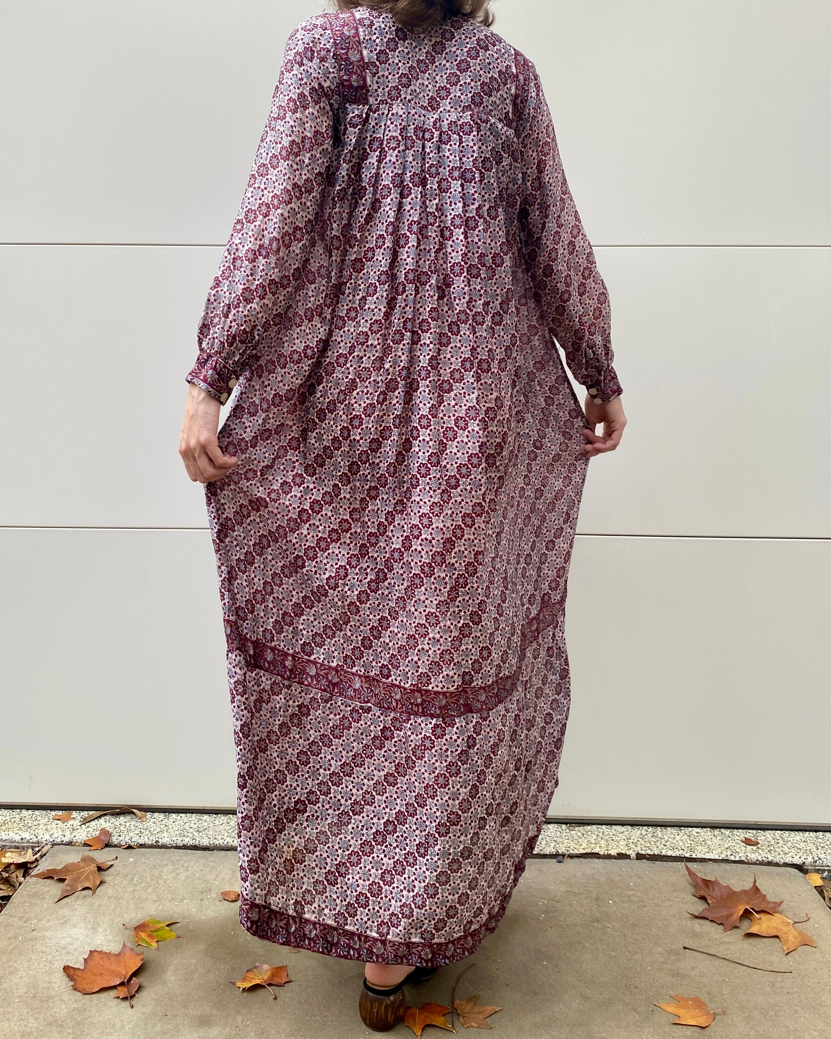 Maroon Reverie 70's Indian Silk Maxi Dress