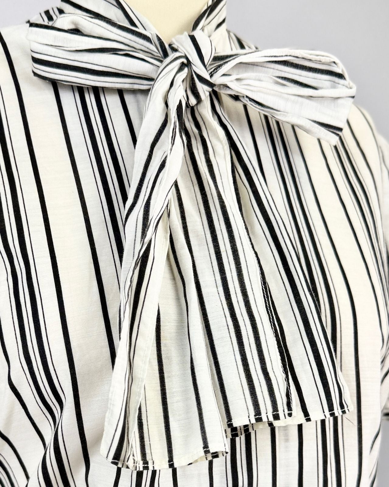 Cotton Striped Bow Blouse