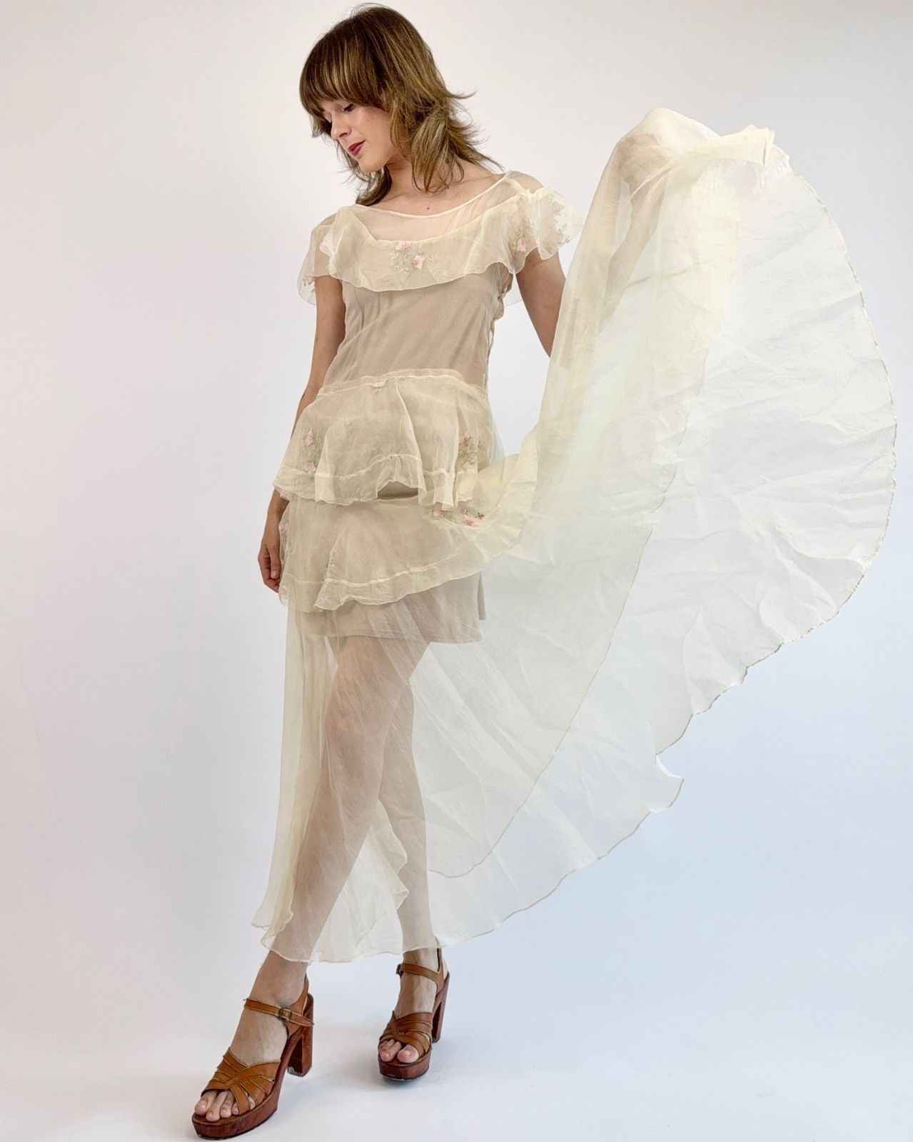 1930s Everlasting Love Voile Embroidered Gown