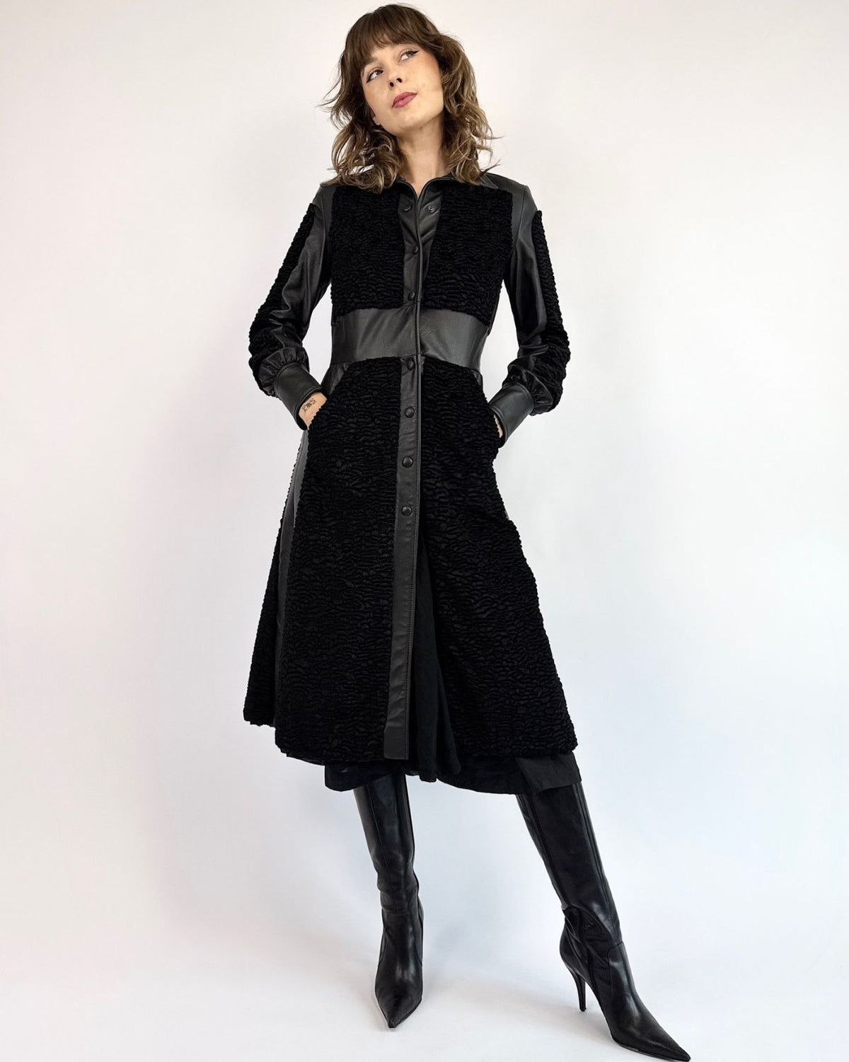 Soft Shadows Curly Lamb Trench Coat