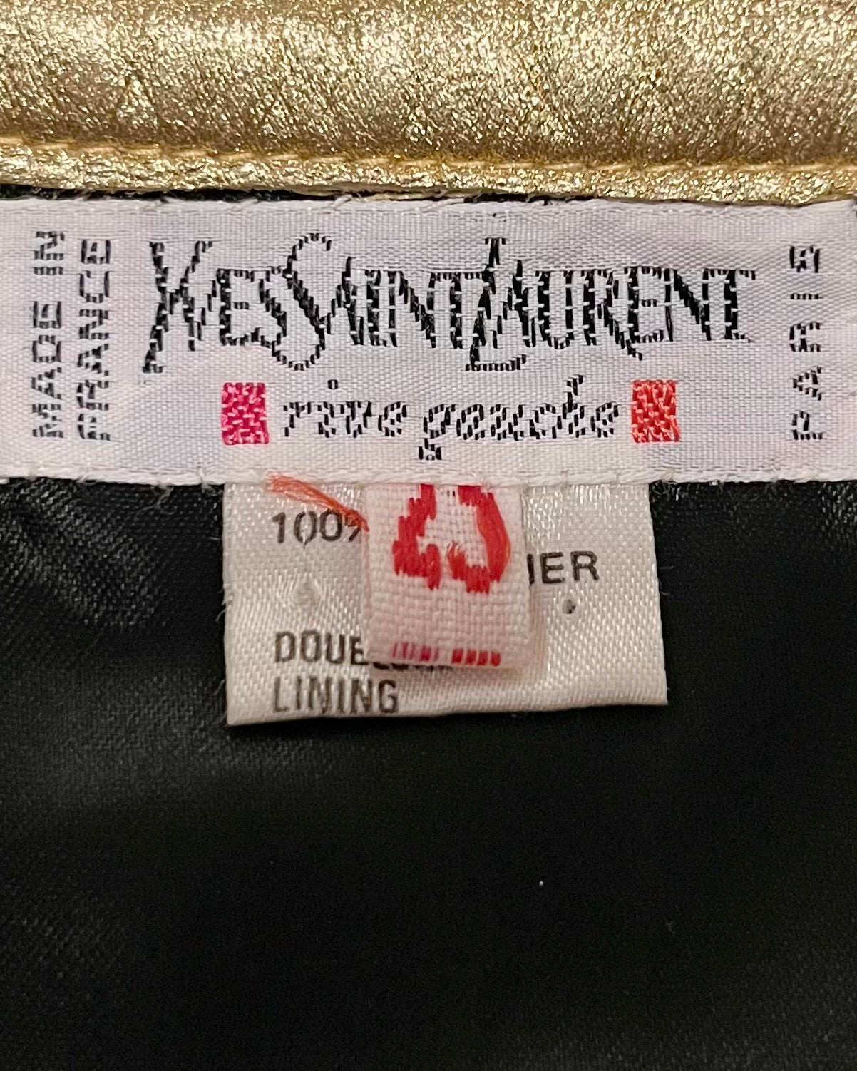 We're In The Money Gold Leather Yves Saint Laurent Skirt