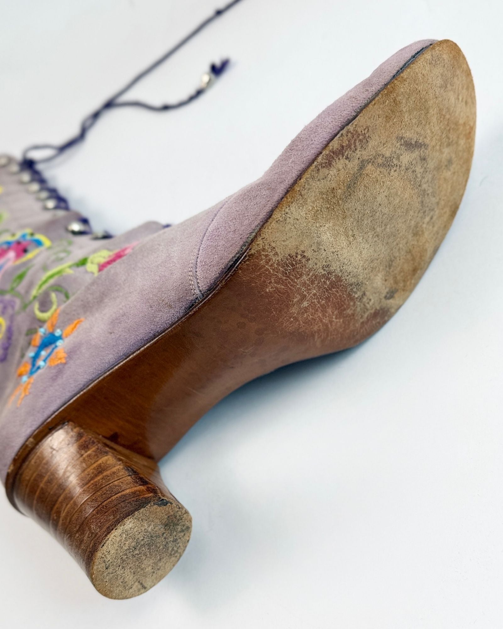 1960s Lavender Suede Embroidered Boots