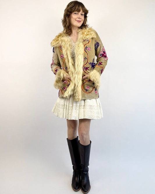 Penny Lane In Love Embroidered Afghan Shearling Coat