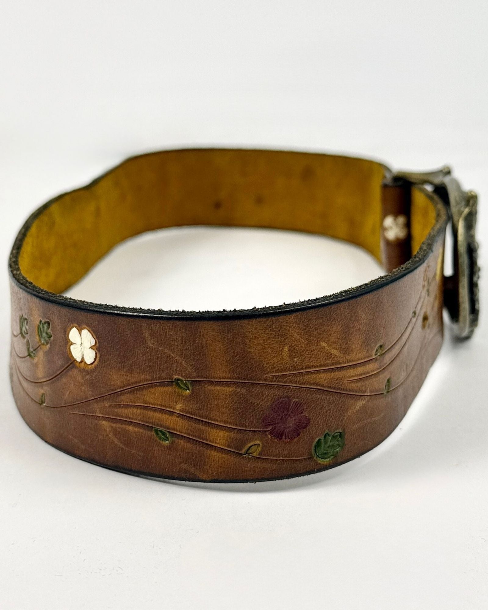 Butterfly and Flower Tooled Leather Belt