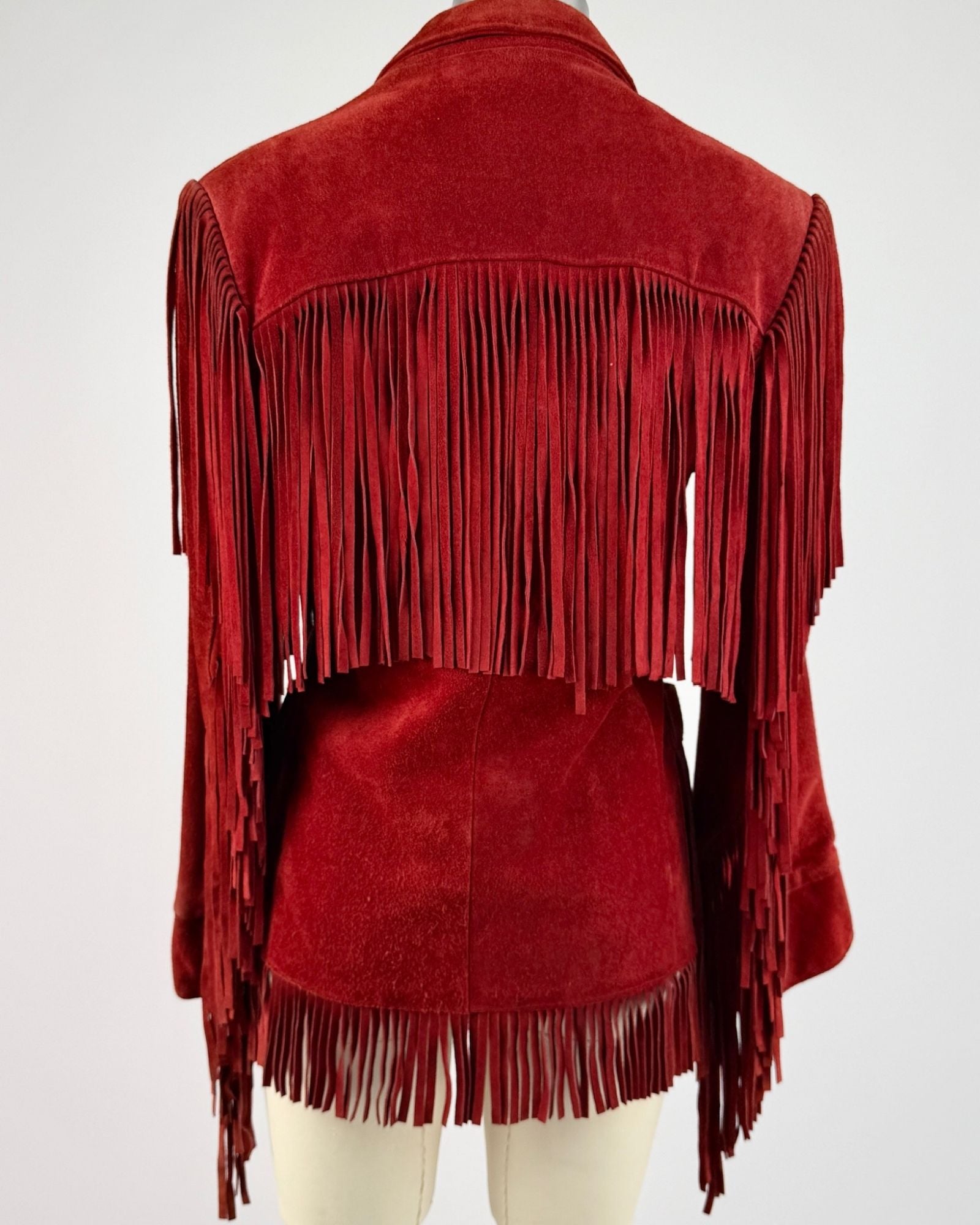 Vakko Suede Red Fringe Jacket