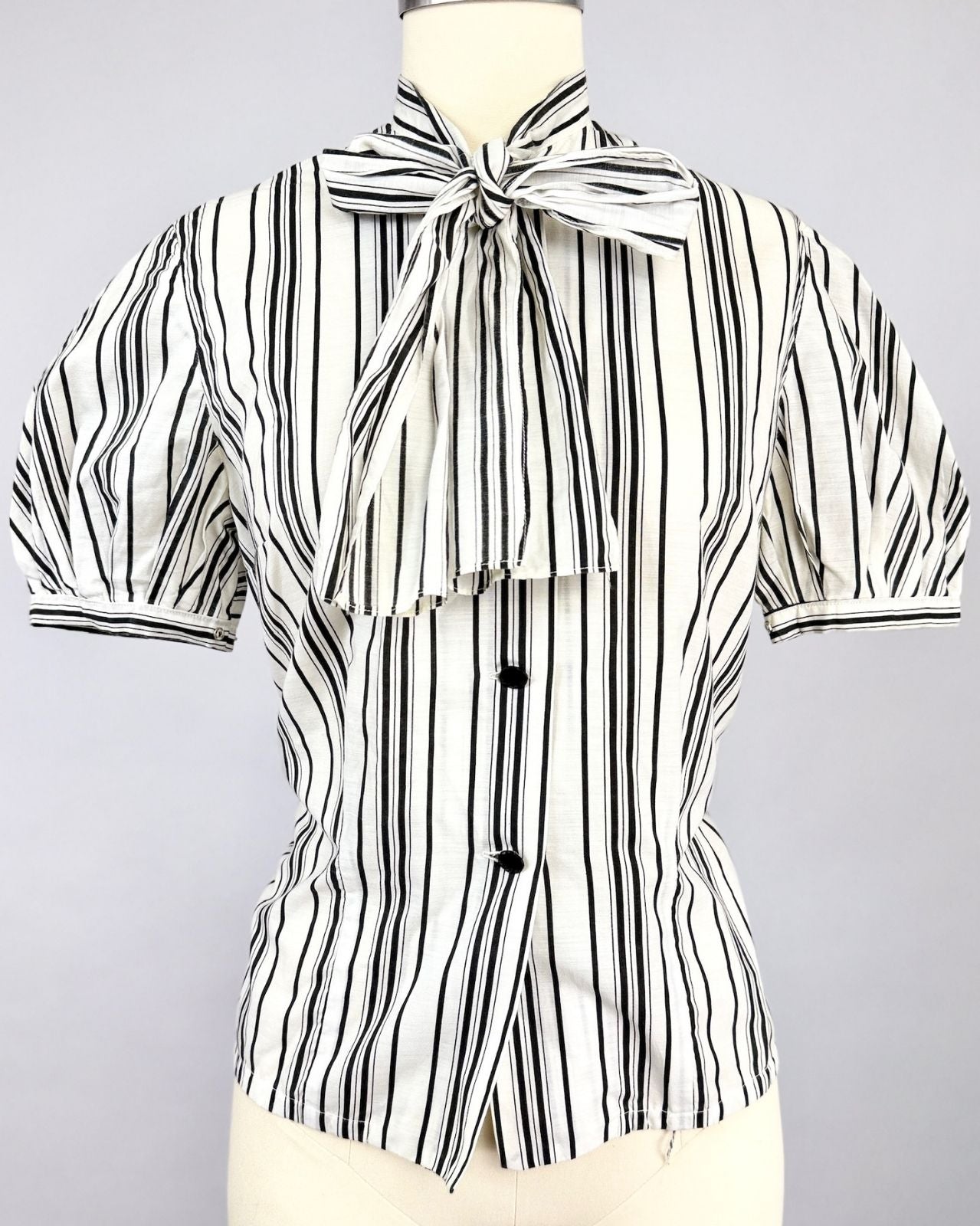 Cotton Striped Bow Blouse