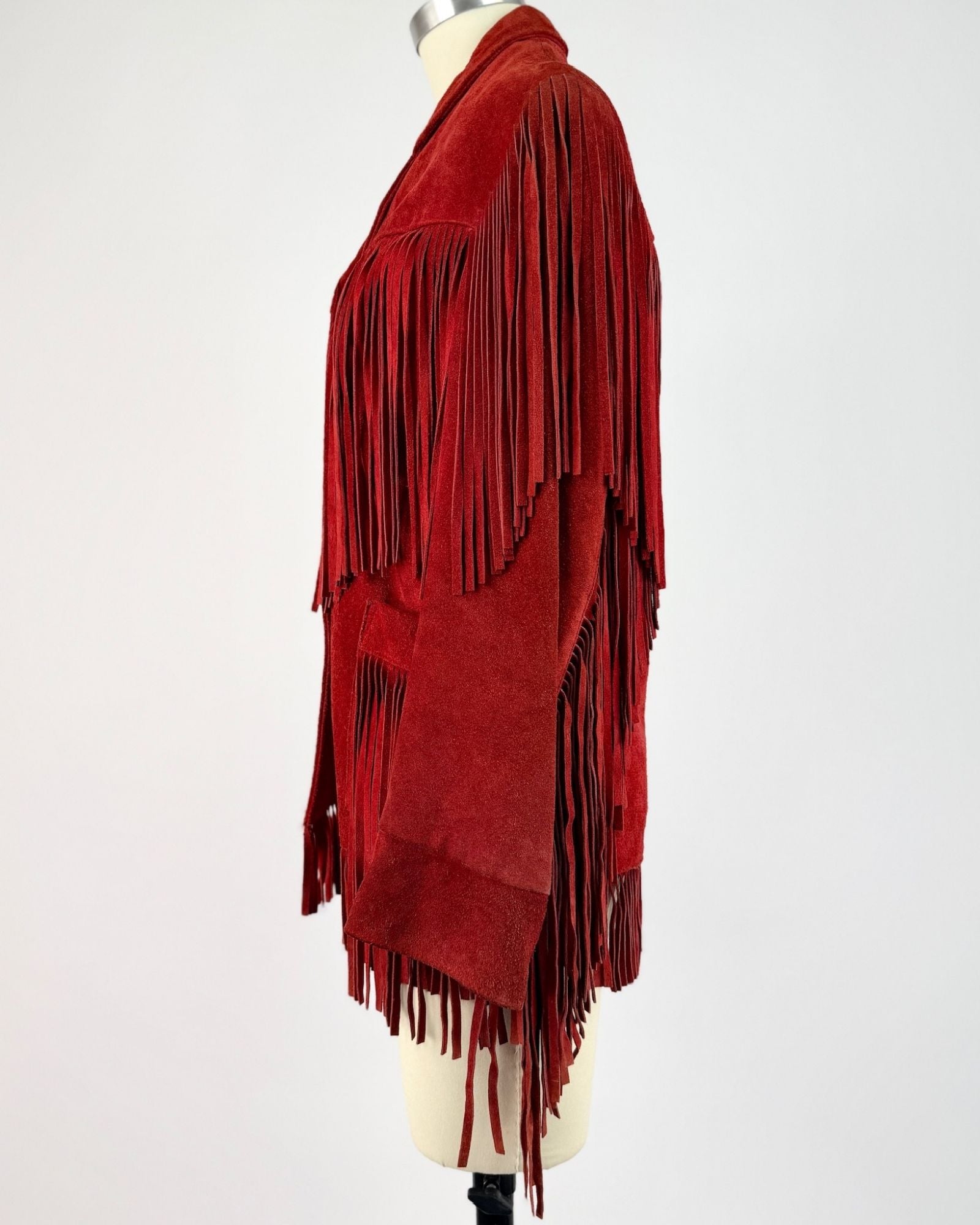Vakko Suede Red Fringe Jacket