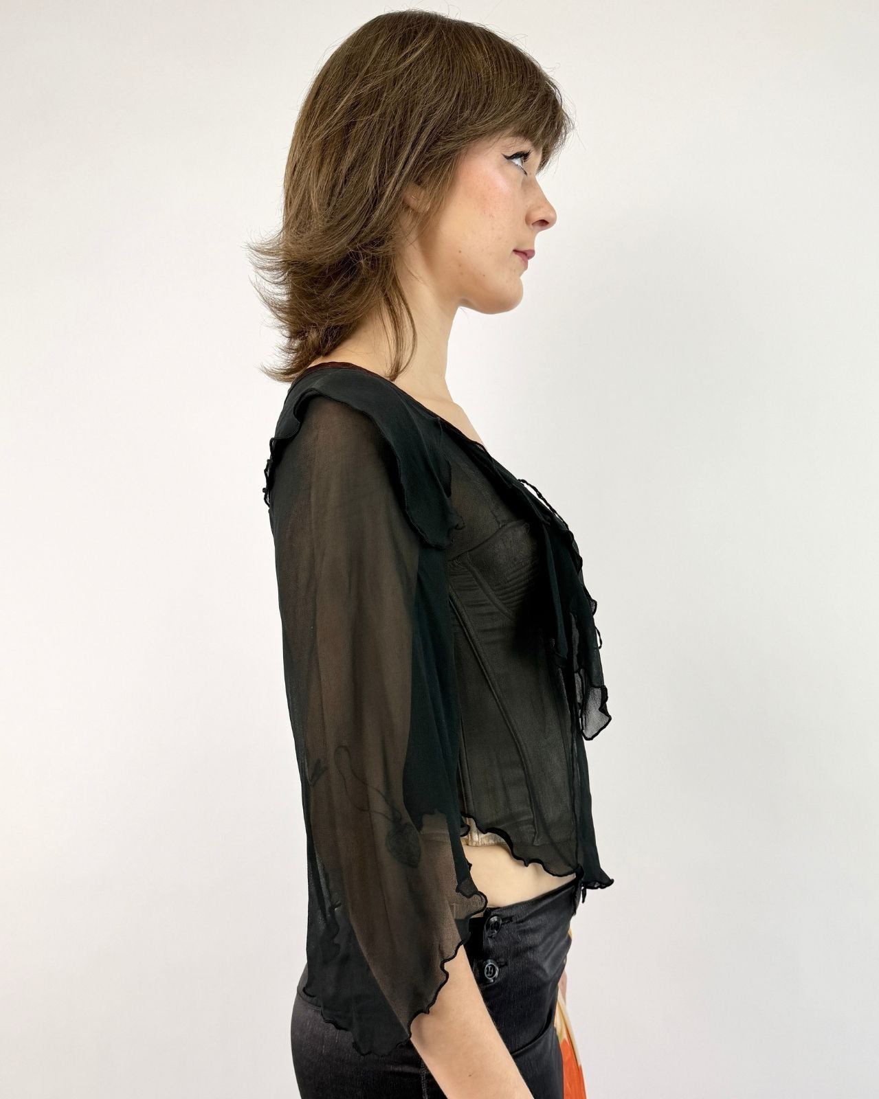 70s Wrapped in Shadows Chiffon Blouse