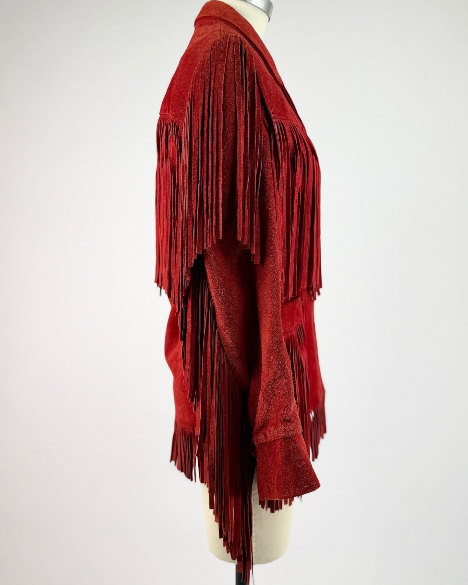 Vakko Suede Red Fringe Jacket