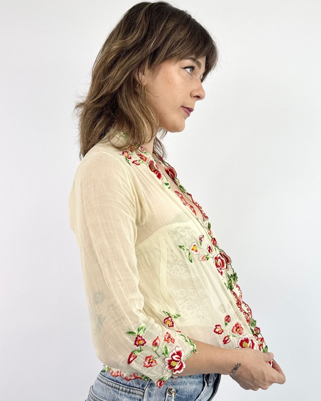 1930s Won't You Bloom Embroidered Voile Blouse