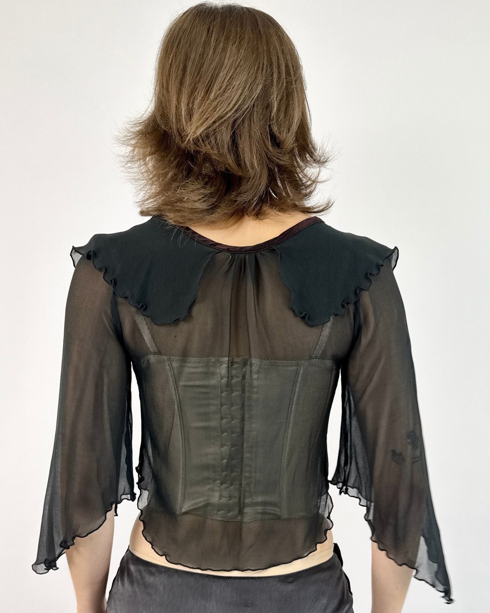 70s Wrapped in Shadows Chiffon Blouse