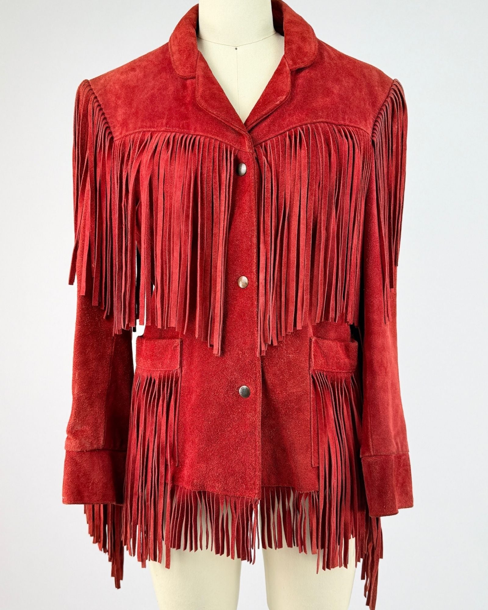 Vakko Suede Red Fringe Jacket
