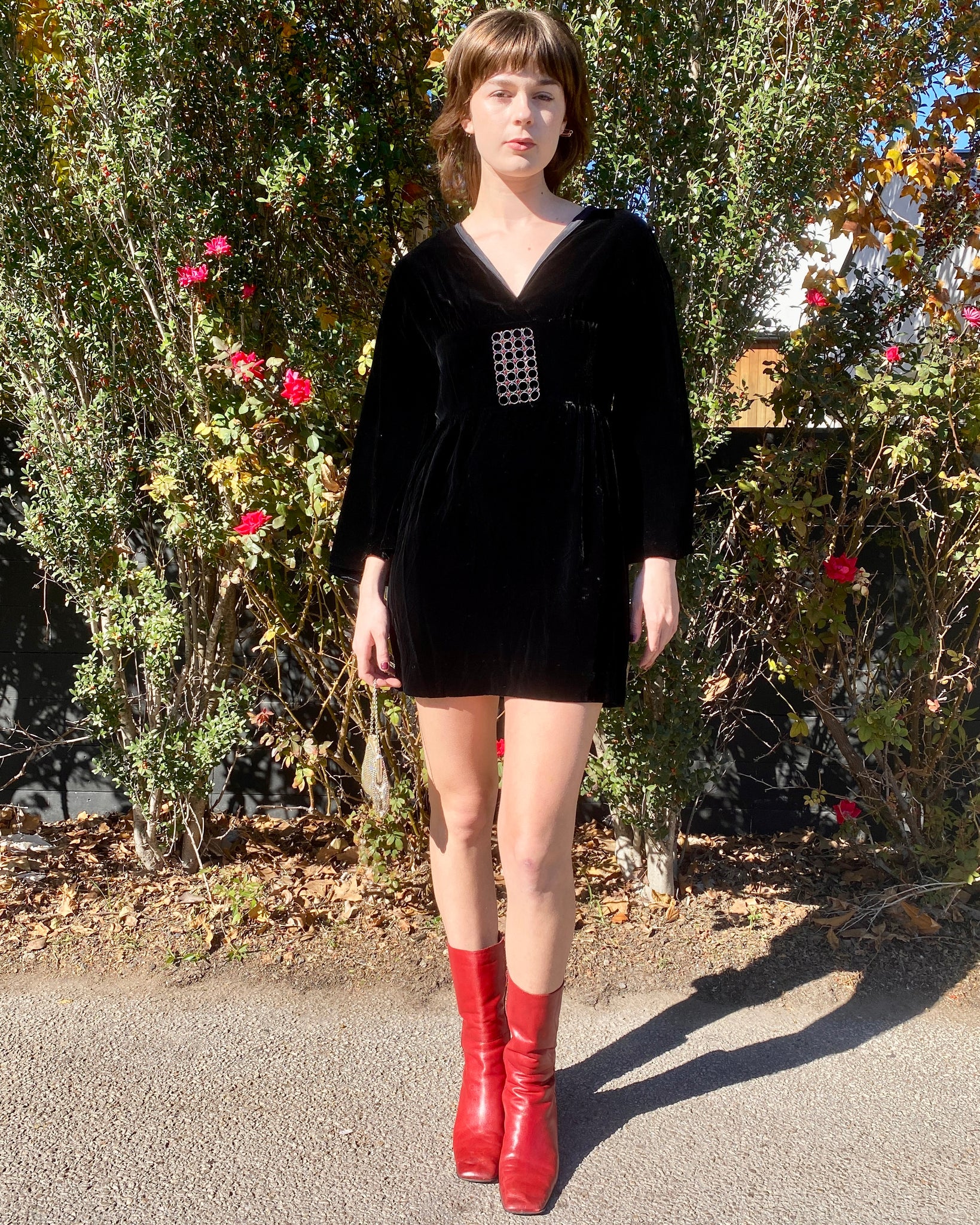 60's Black Velvet Dolly Dress