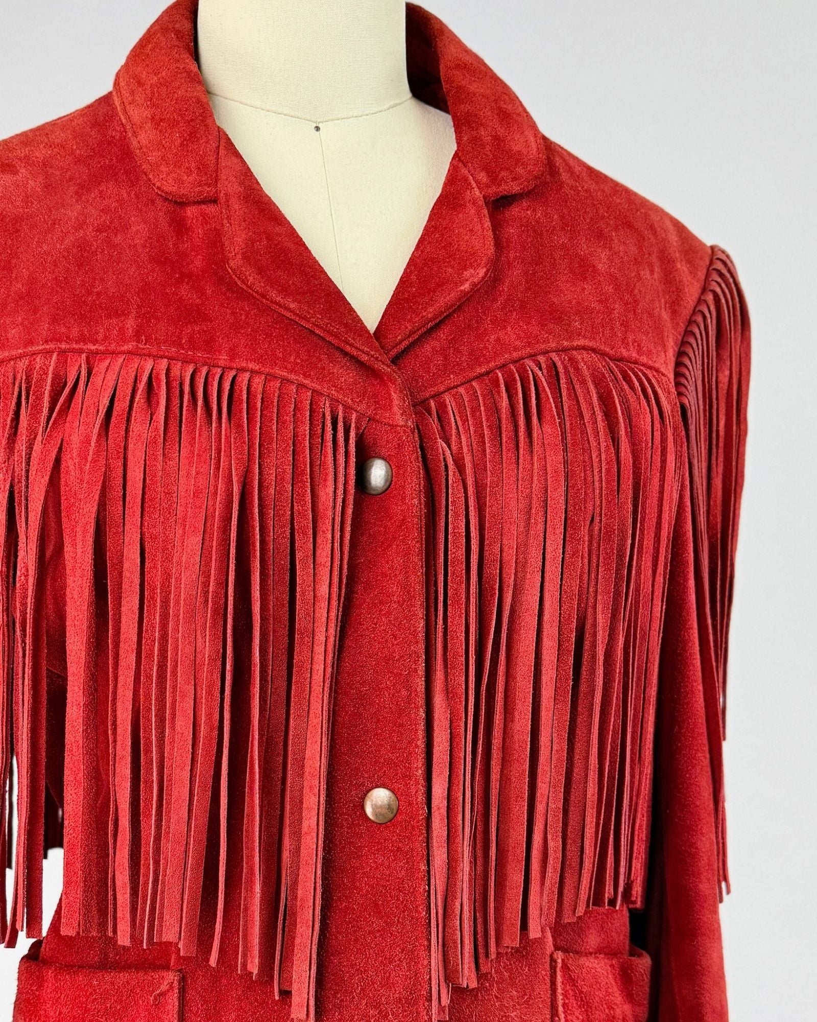 Vakko Suede Red Fringe Jacket