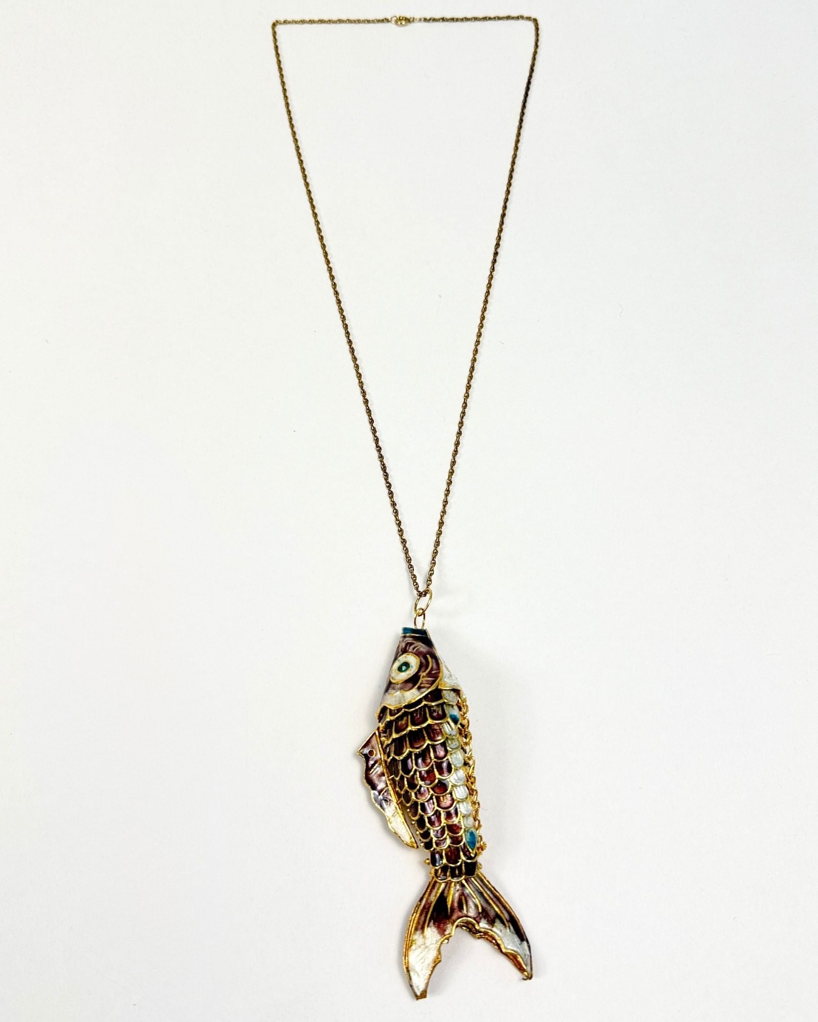 Cloissone Articulated Mauve Fish Necklace