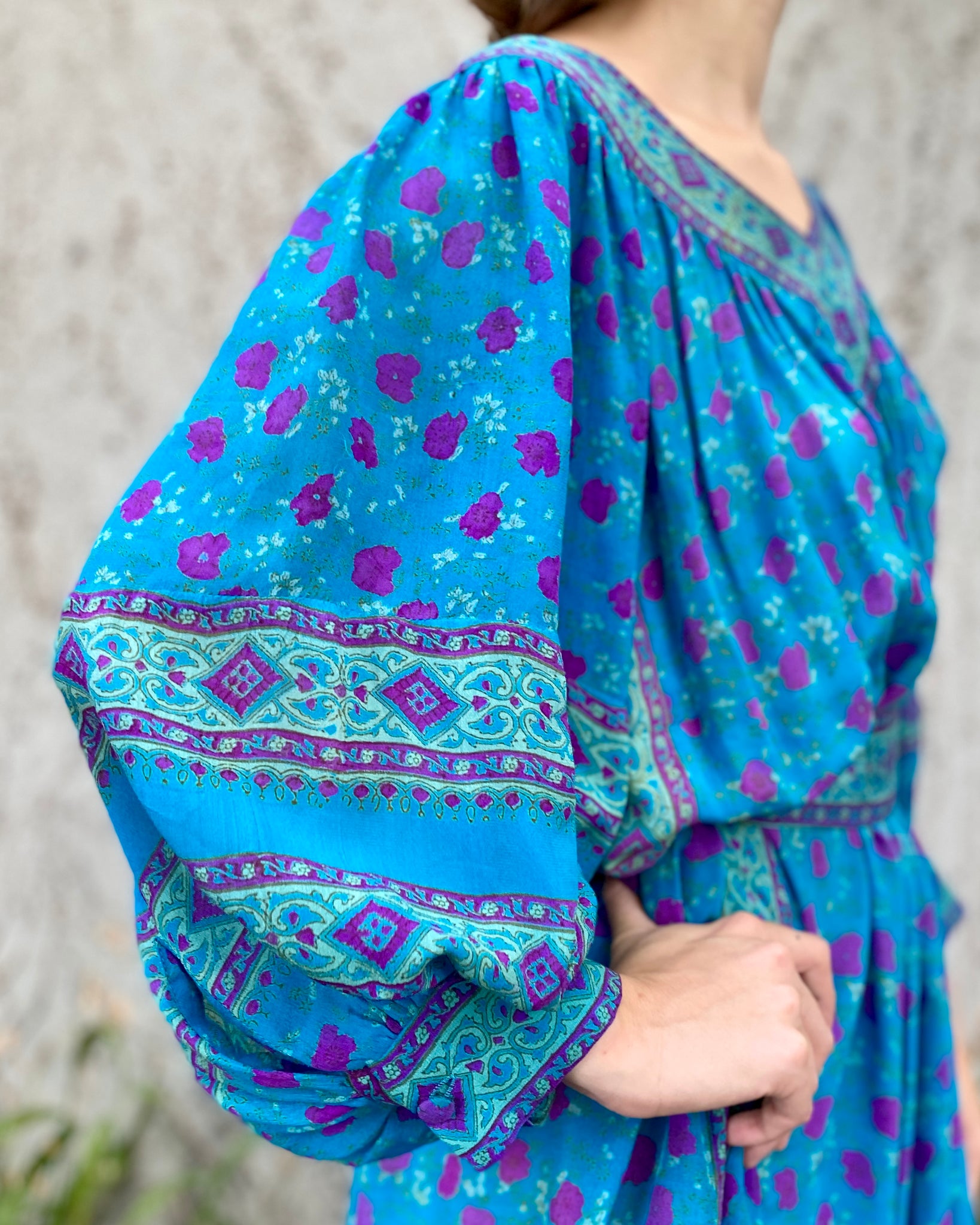 Raksha Turquoise Garden Silk Dress