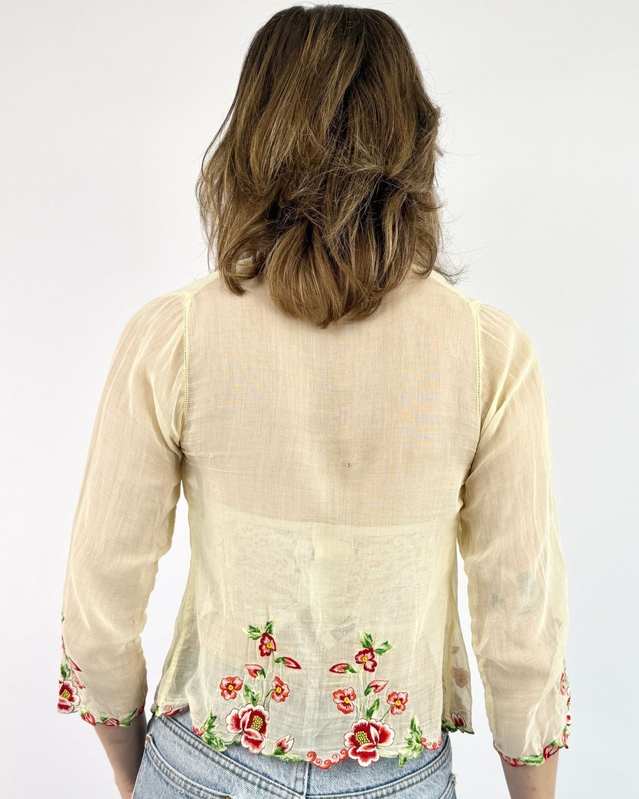1930s Won't You Bloom Embroidered Voile Blouse