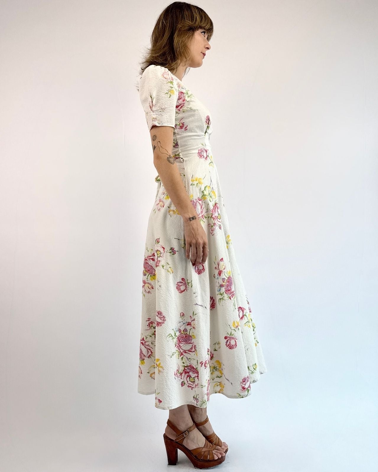1930s Home and Garden Seersucker Dress