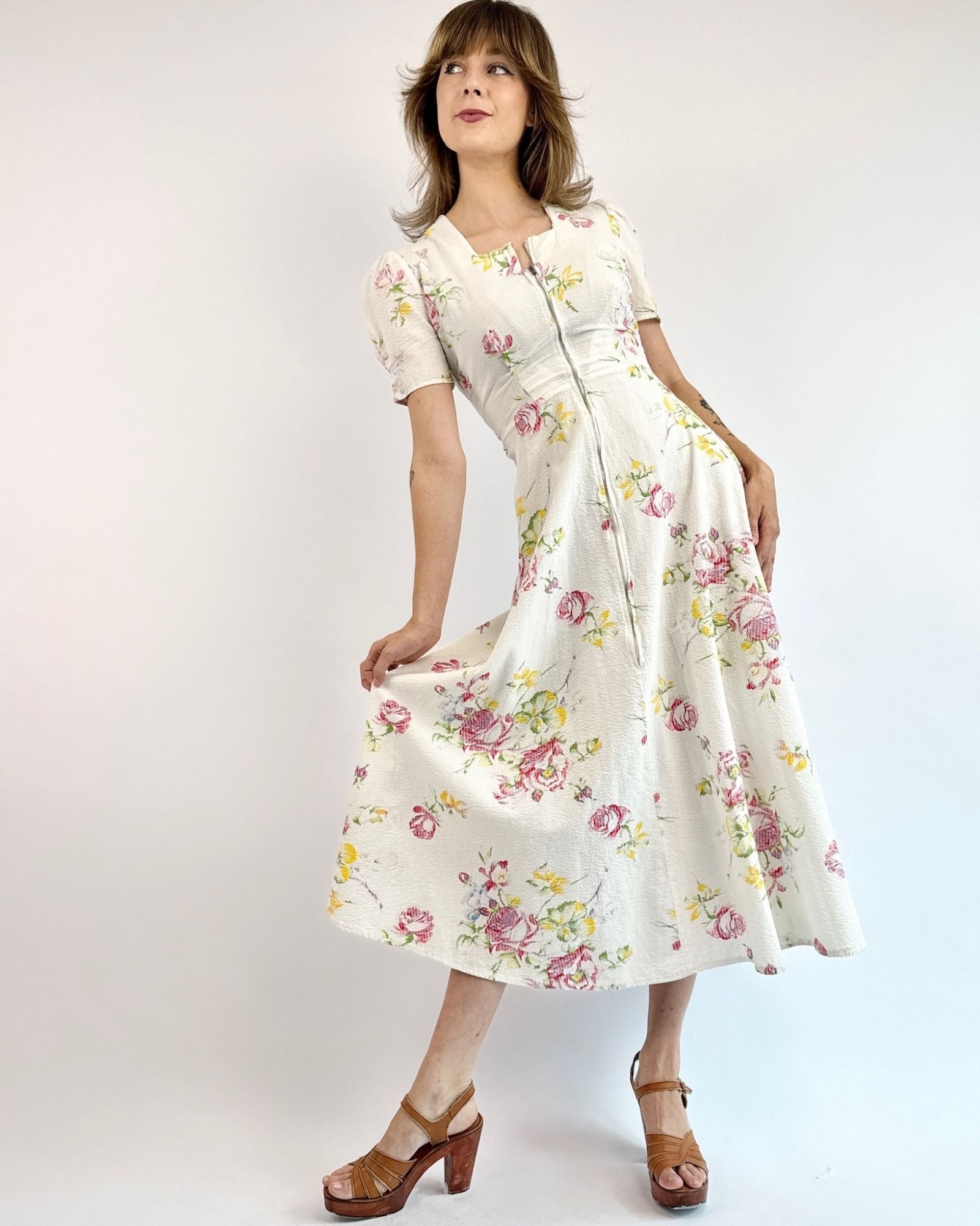 1930s Home and Garden Seersucker Dress