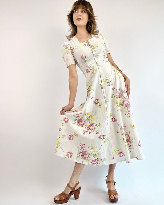 1930s Home and Garden Seersucker Dress
