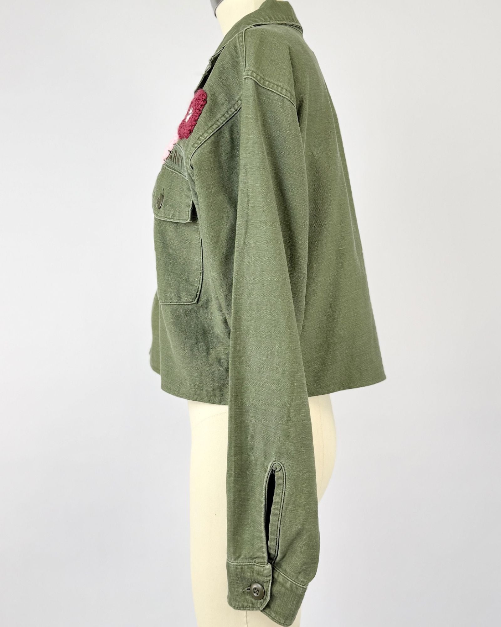 Embroidered and Cropped Fatigue Jacket
