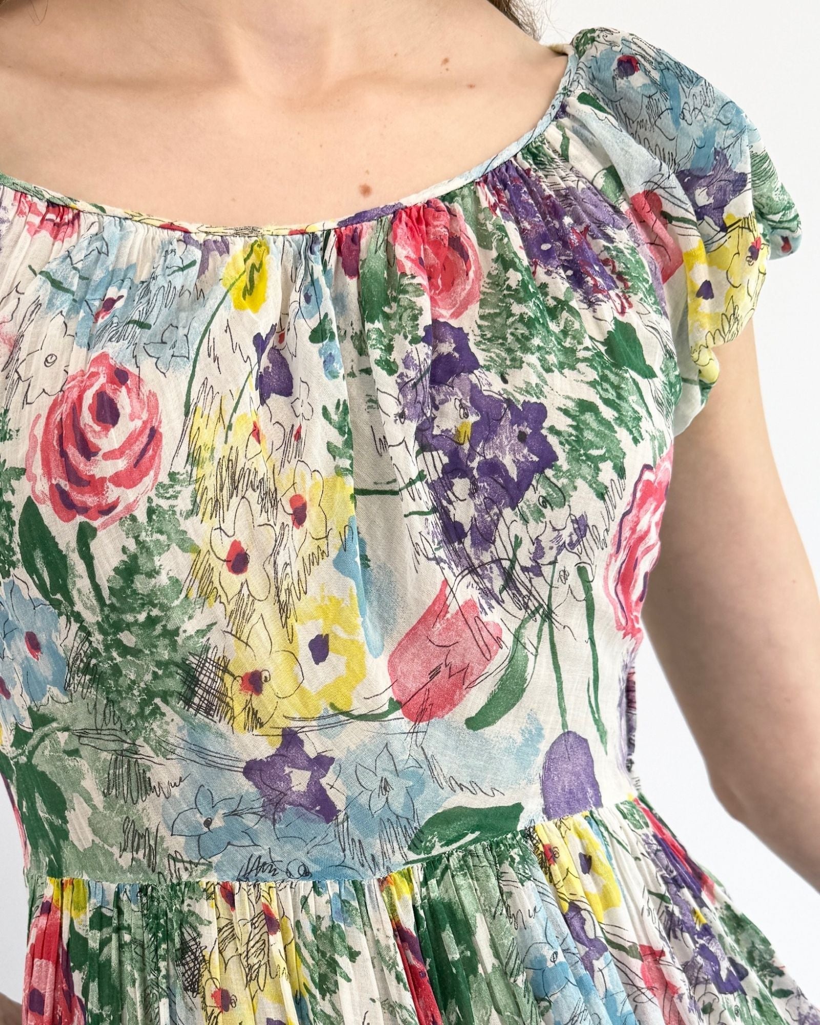 1940s Precious Petals Silk Dress