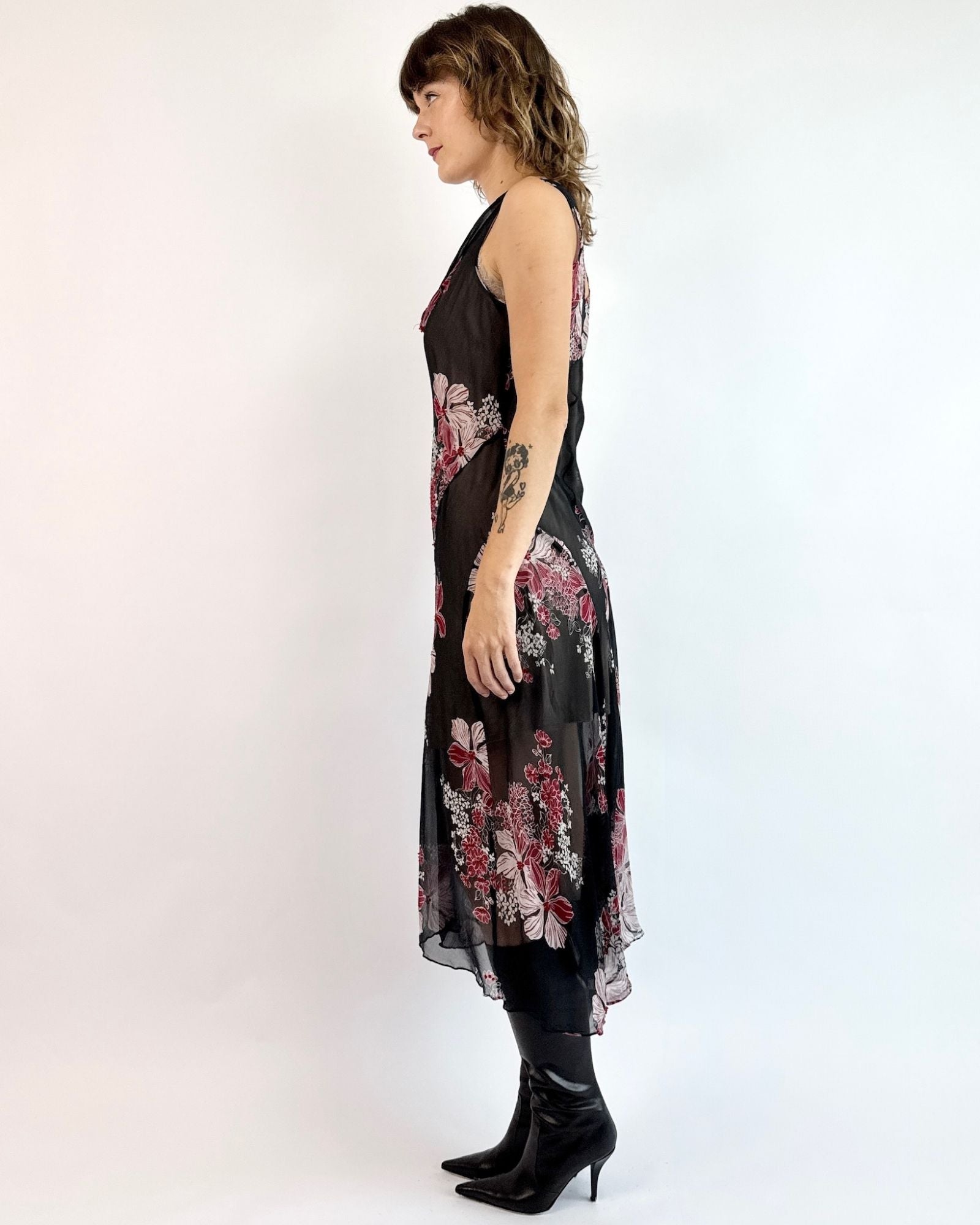 Ruby Blooms Floral Chiffon Dress