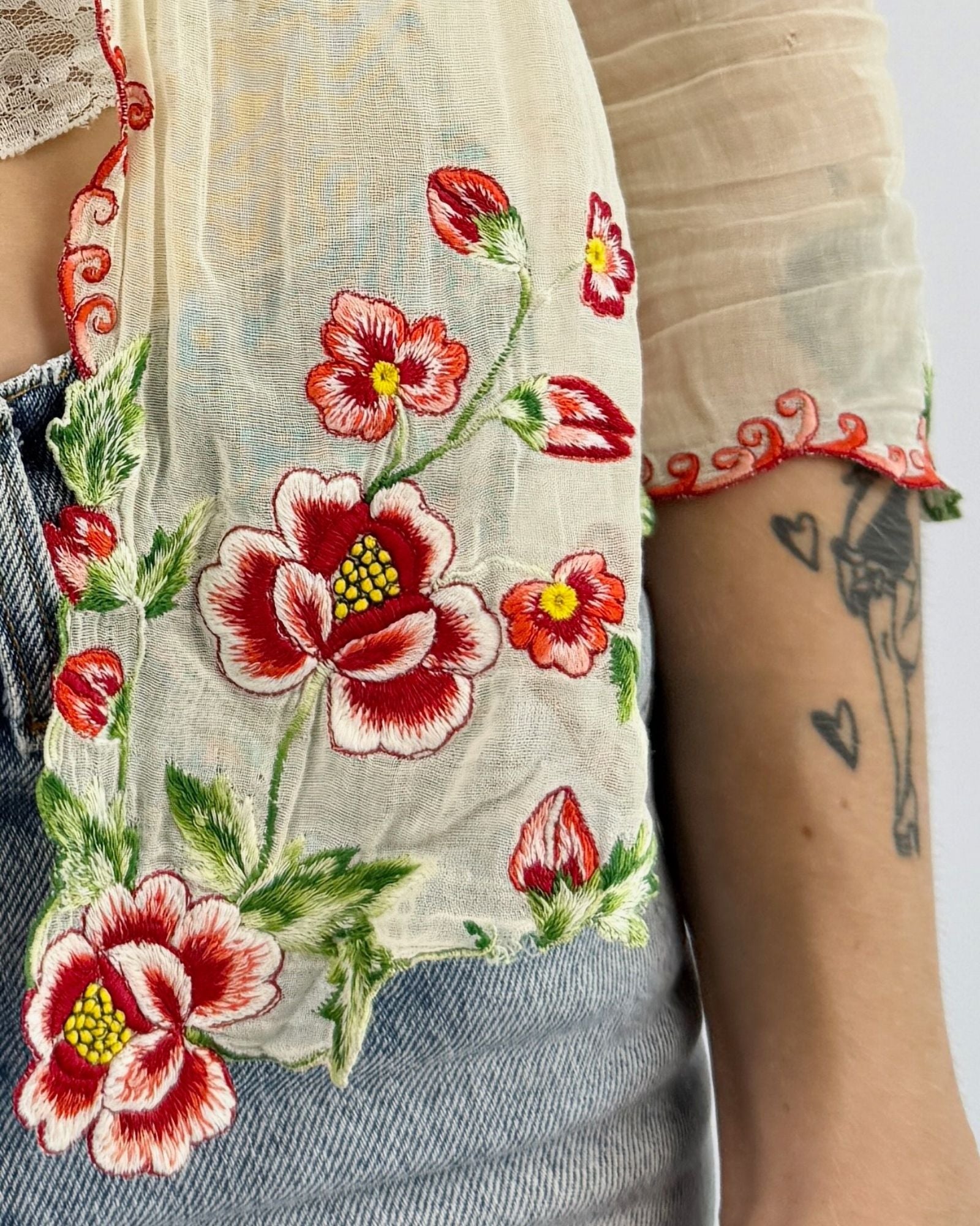 1930s Won't You Bloom Embroidered Voile Blouse