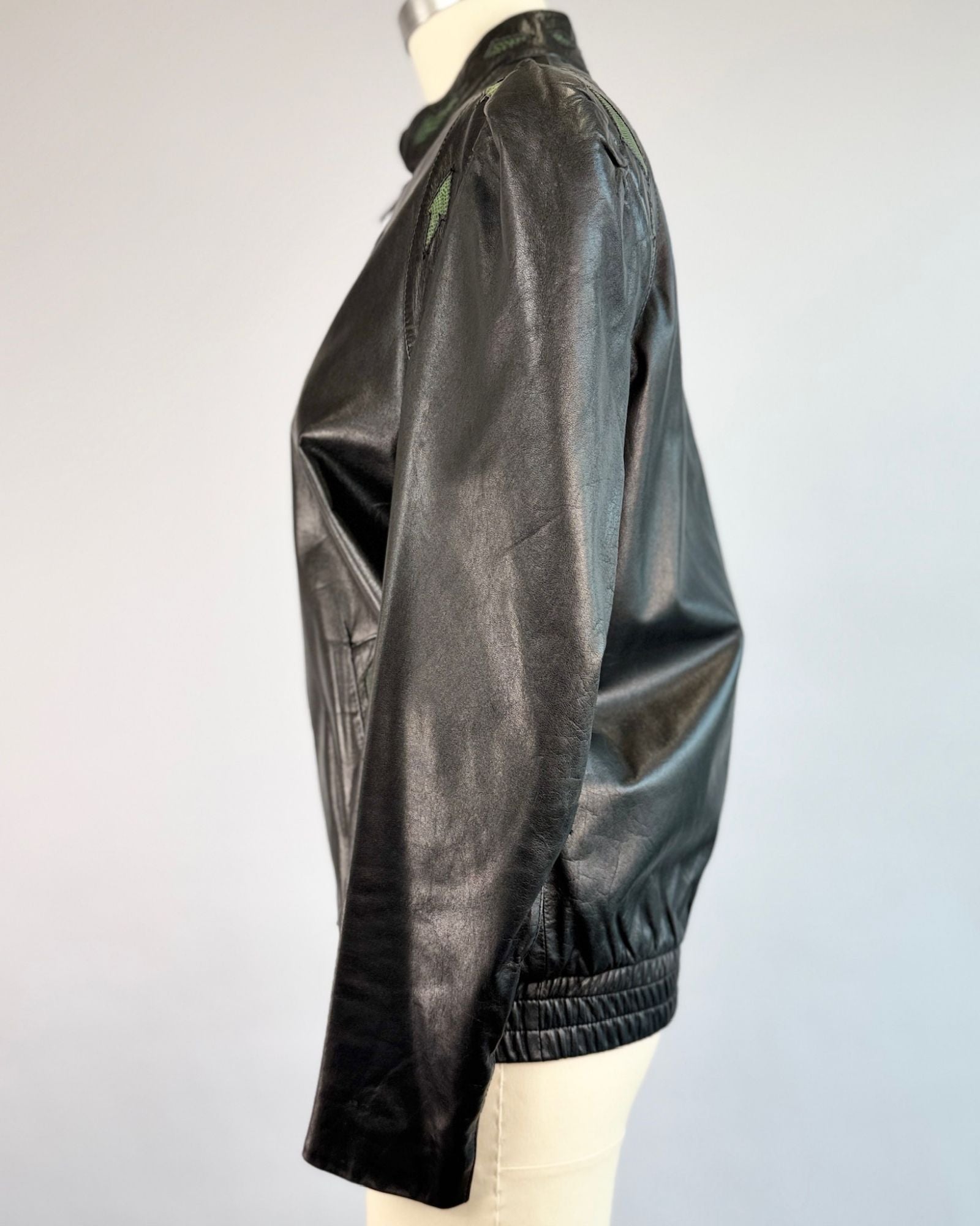 Black 80's Leather Bomber Jacket
