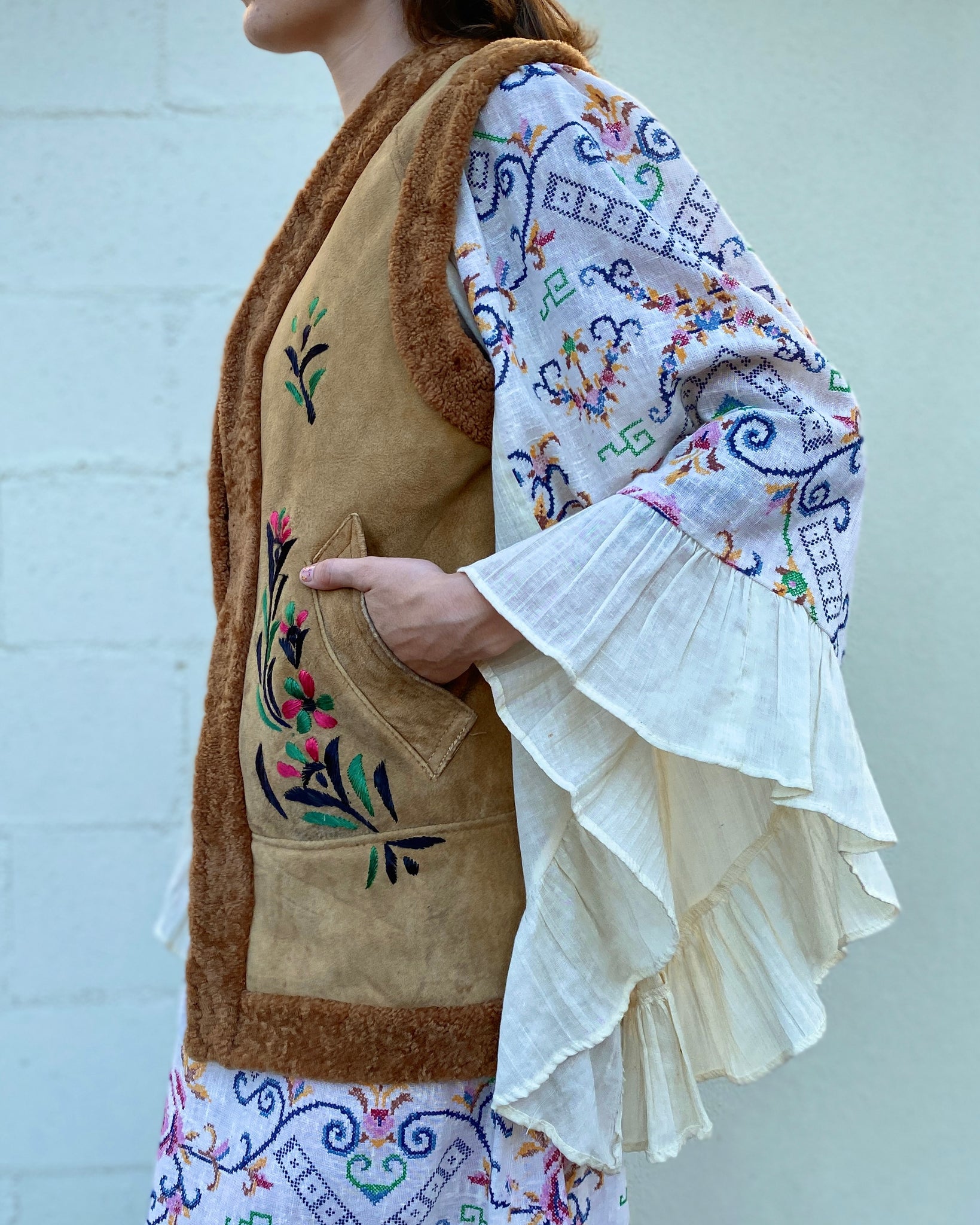 Afghan Shearling Embroidered Vest