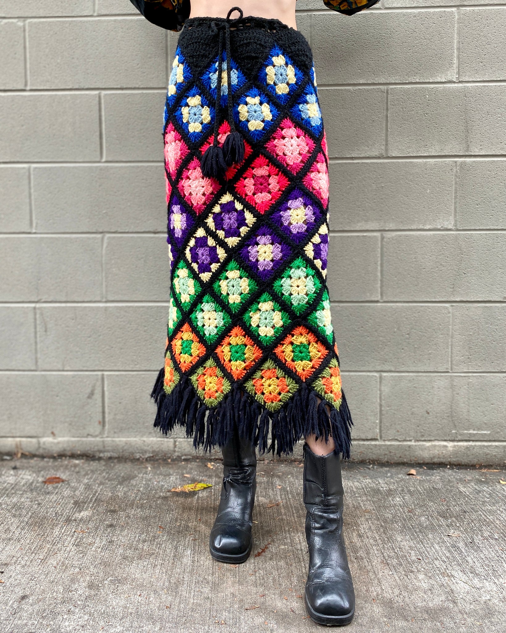 Rainbow 70's Crochet Knit Skirt