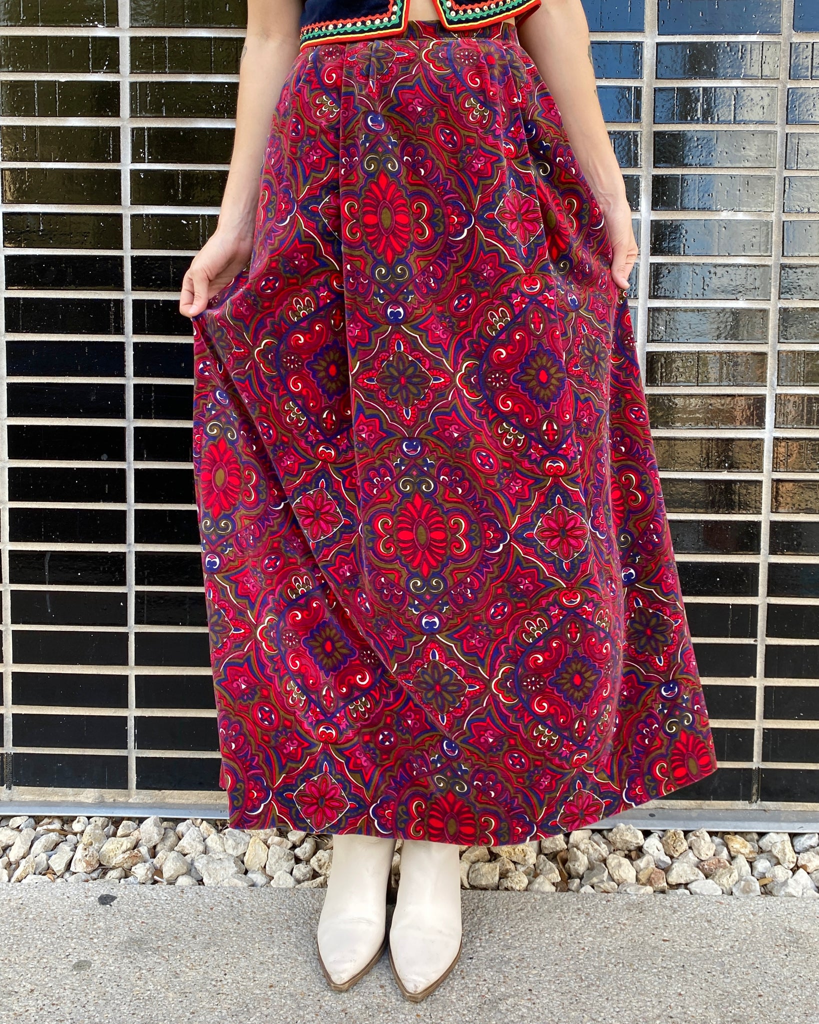 Psychedelic Velvet Paisley Maxi Skirt