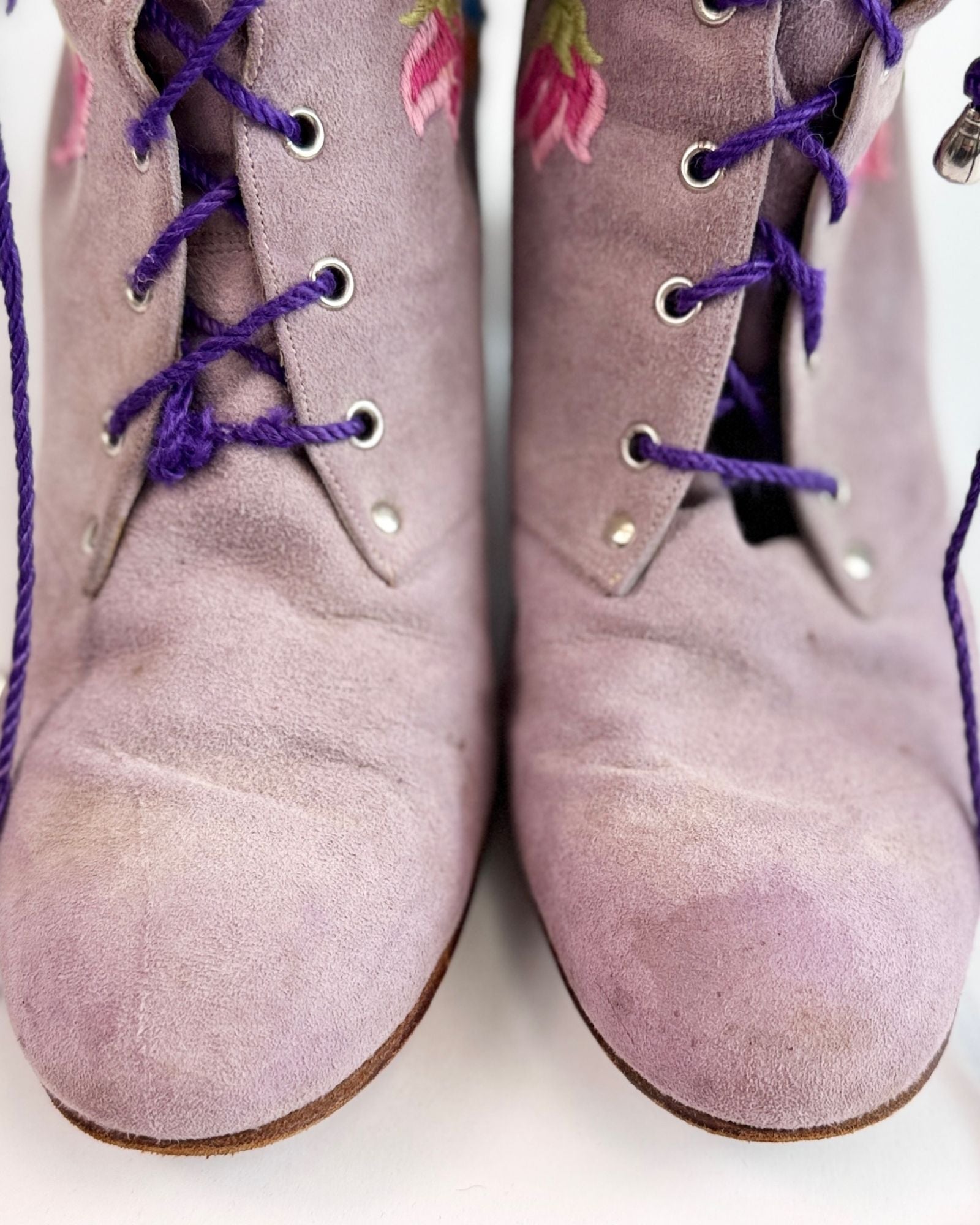 1960s Lavender Suede Embroidered Boots