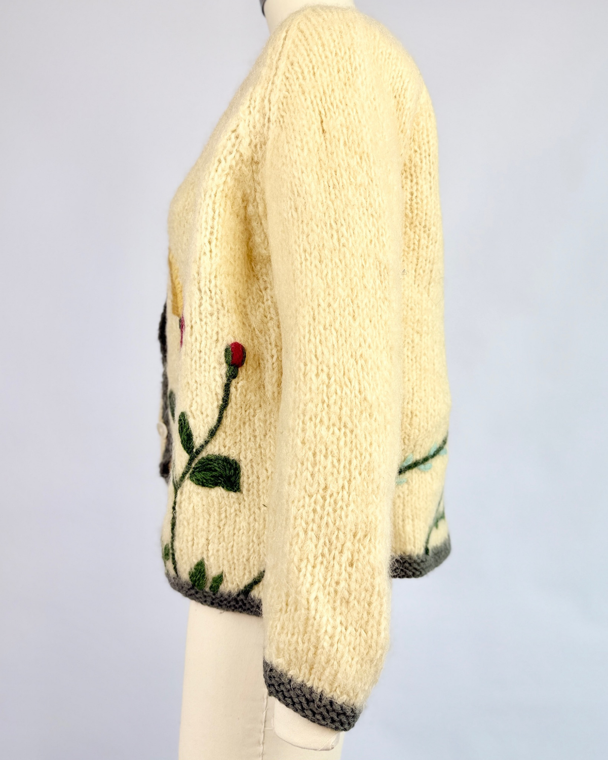 Cream Italian Mohair Garden Embroidered Cardigan