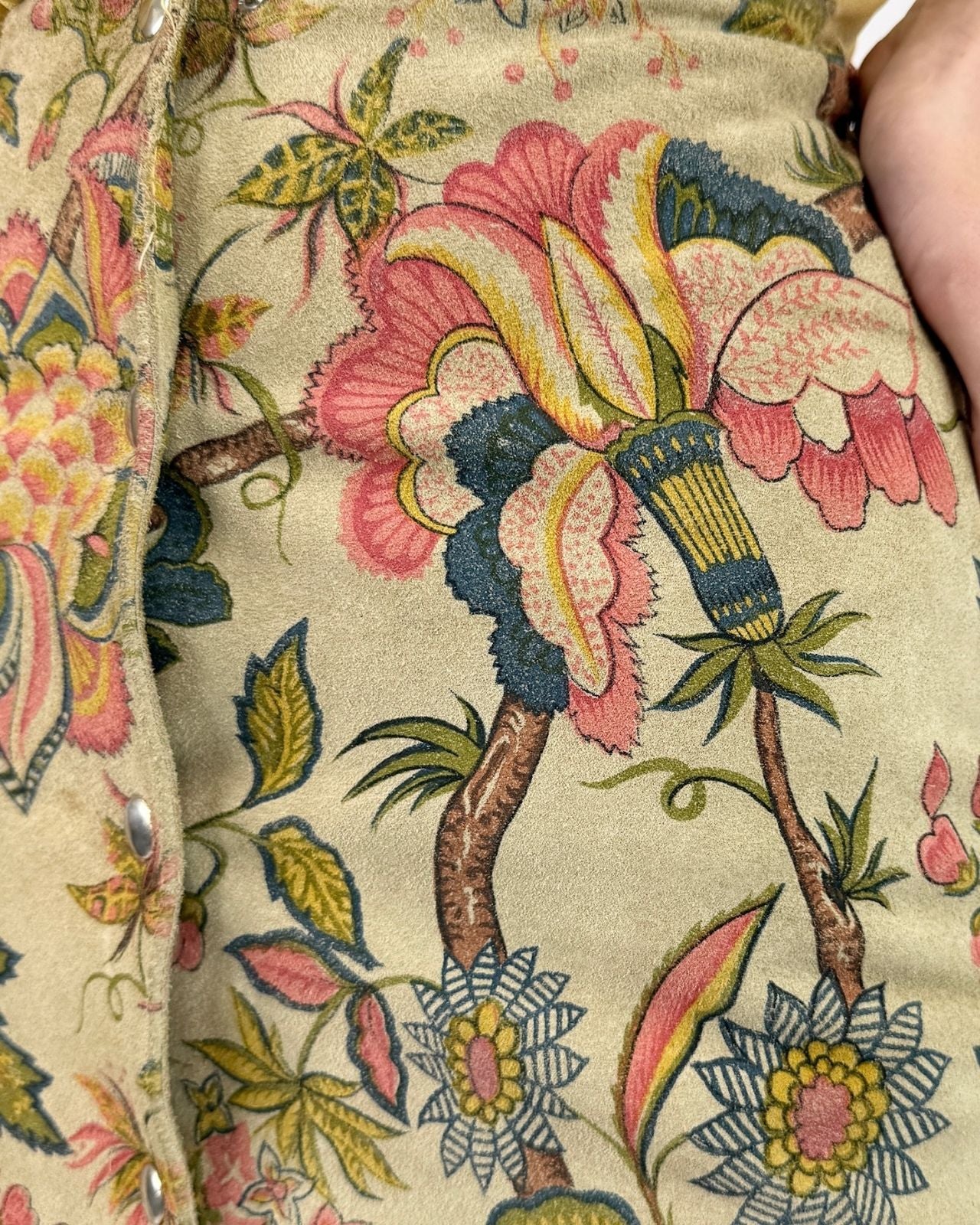 60s Nature's Poetry Floral Suede Skirt