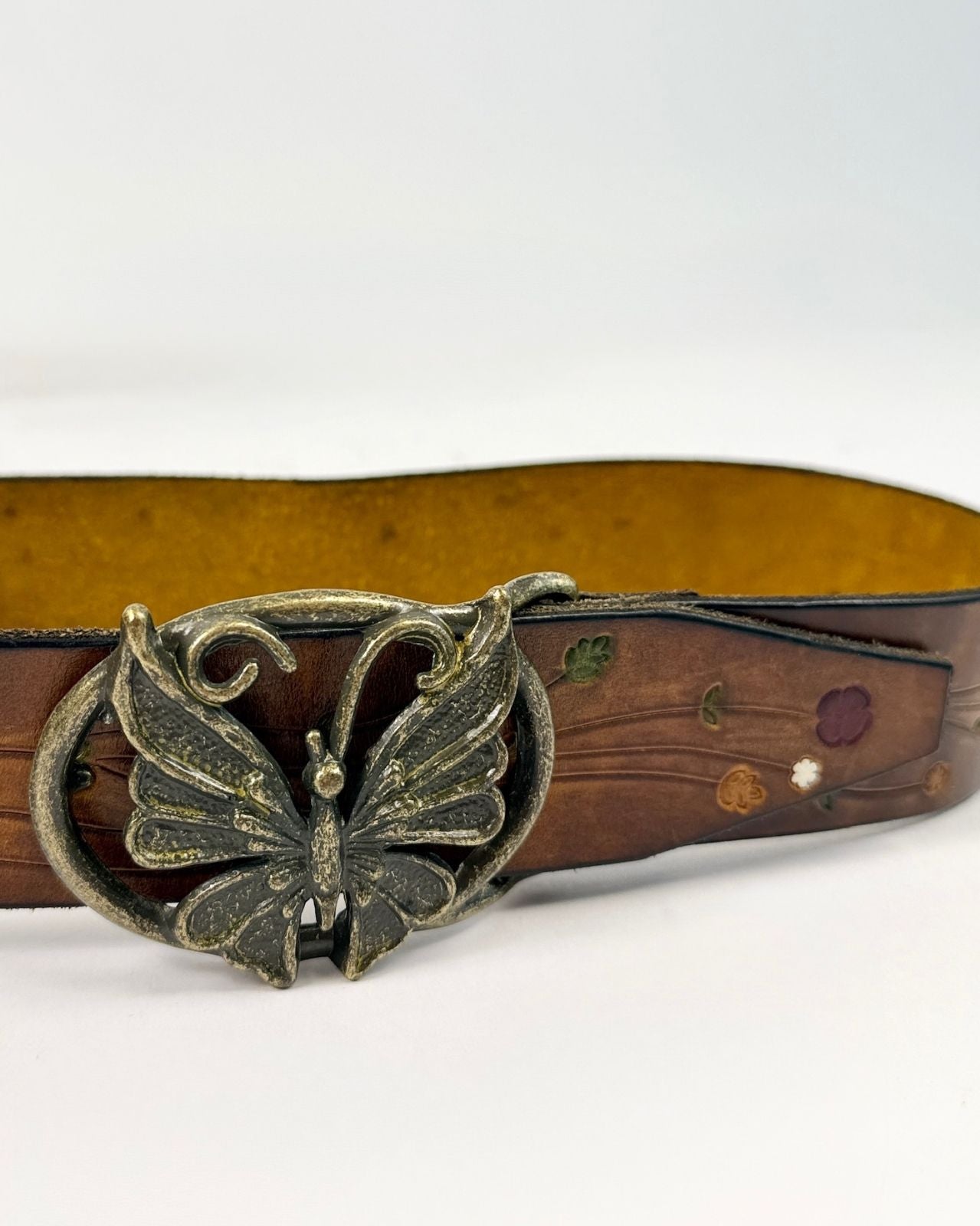 Butterfly and Flower Tooled Leather Belt