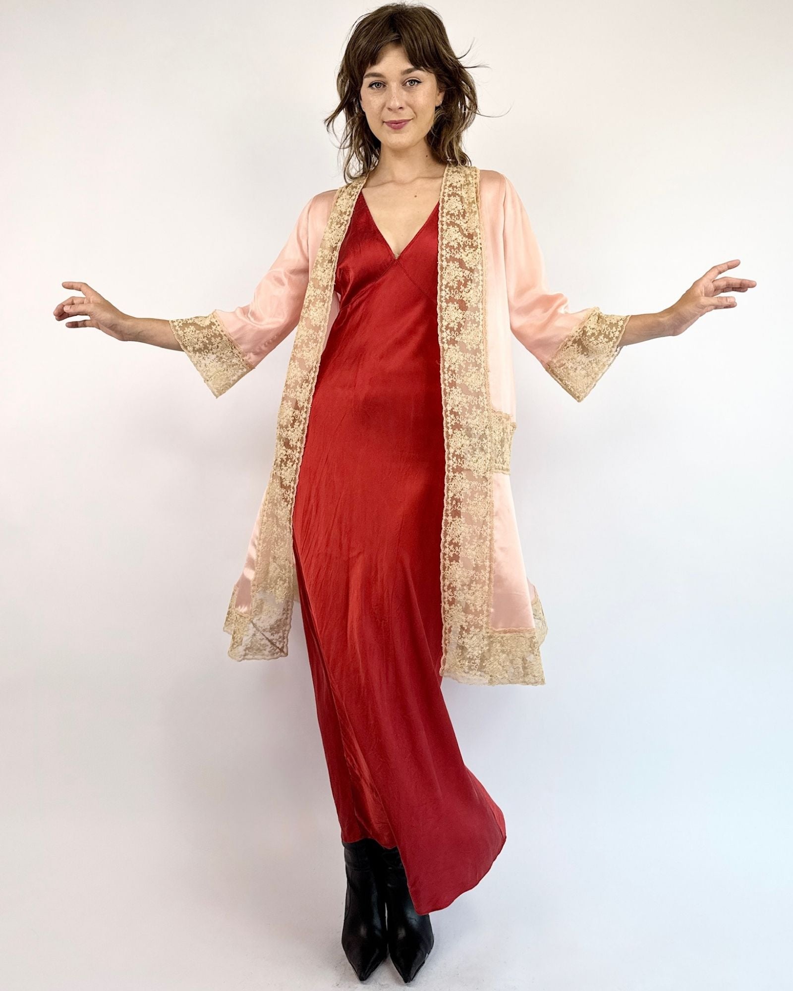 1920s Sweet Slumber Satin and Lace Robe