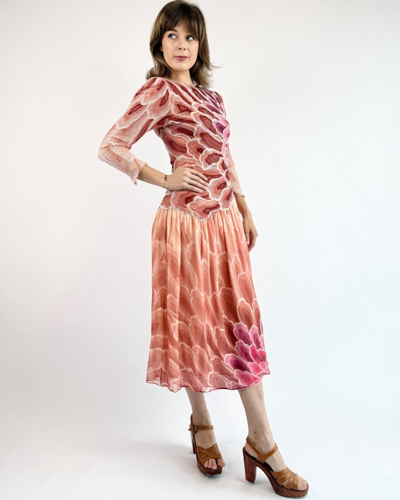 Hanae Mori Crystal Gardens Silk Dress
