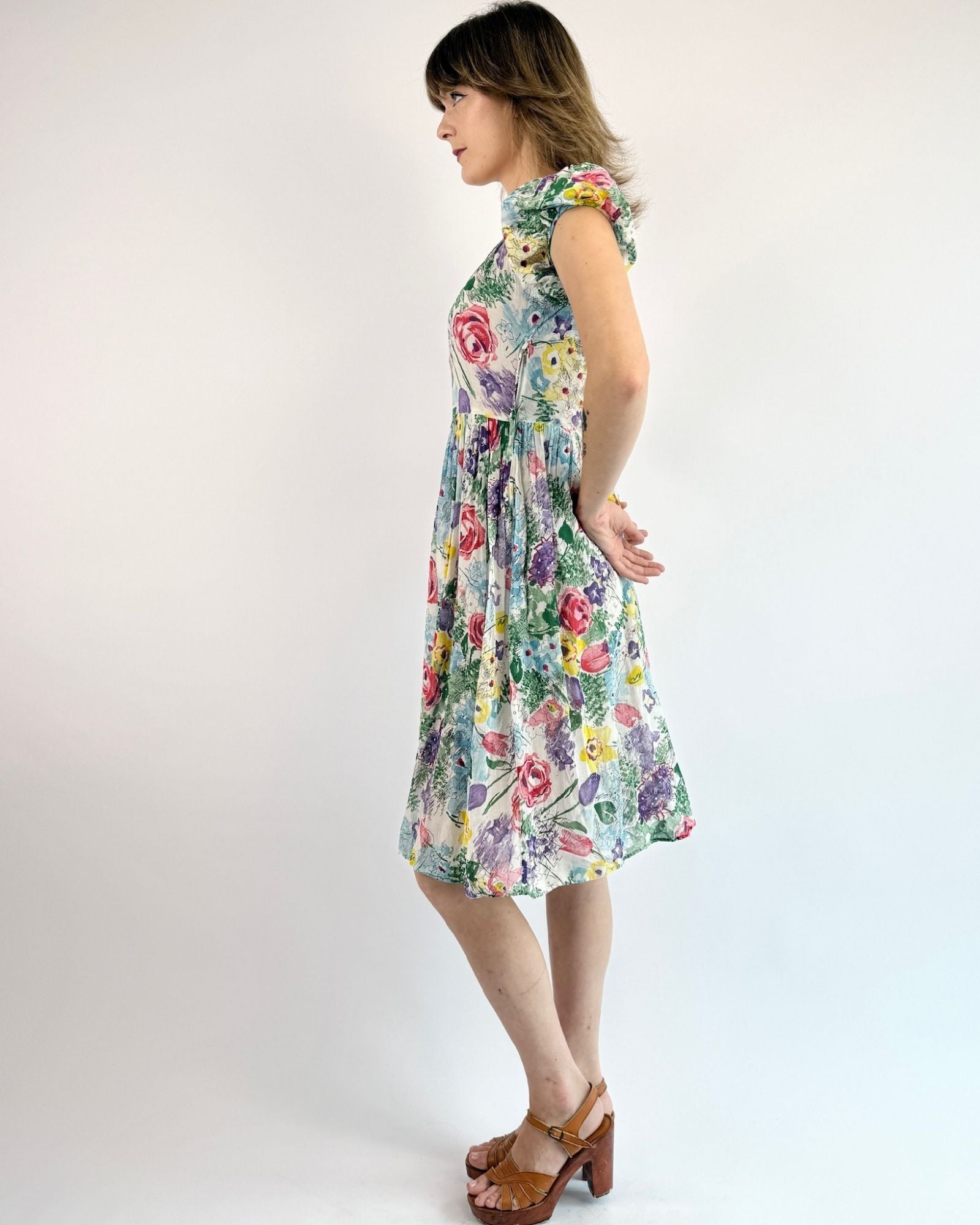 1940s Precious Petals Silk Dress
