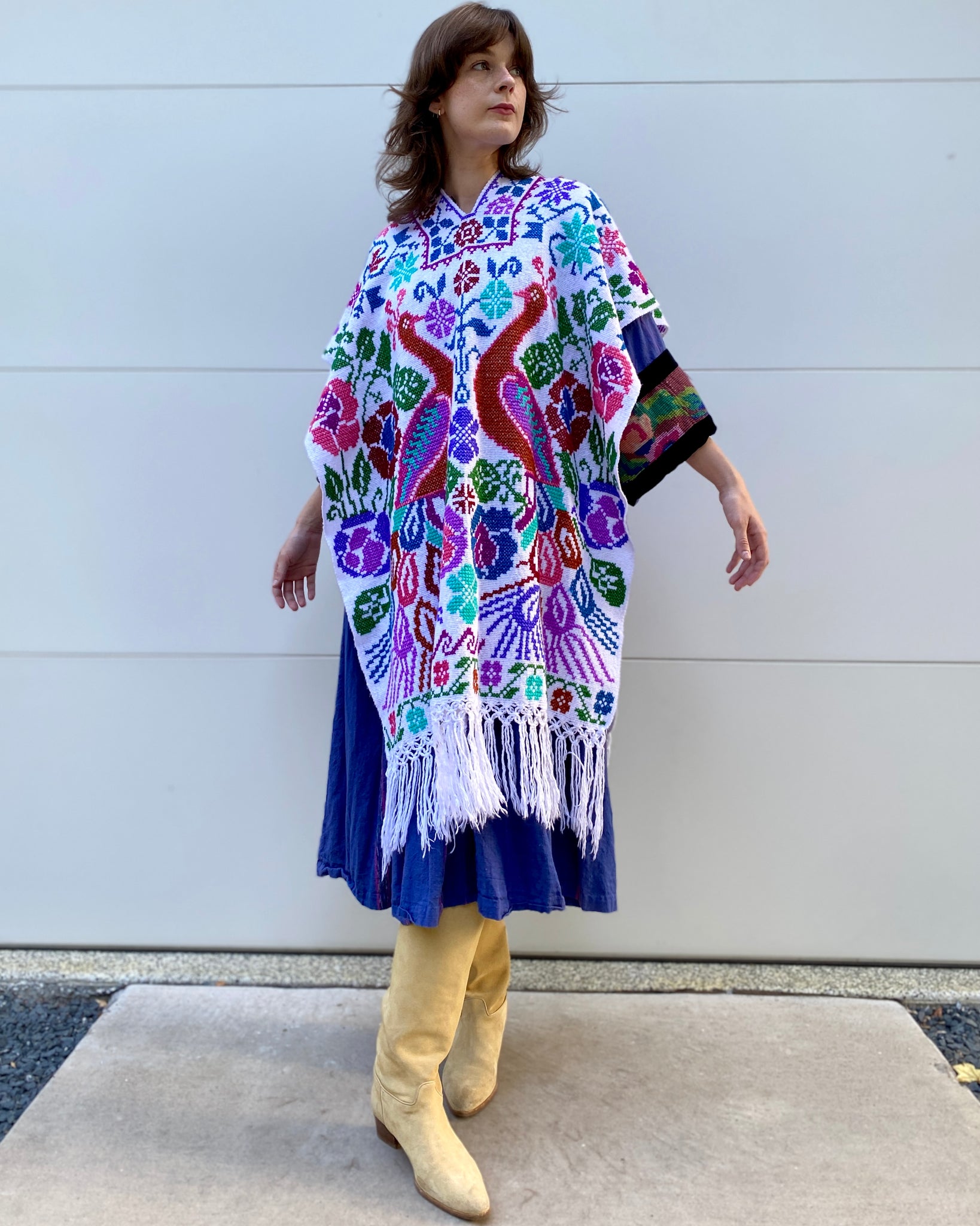 Peacock Daydream Cross Stitch Knit Poncho